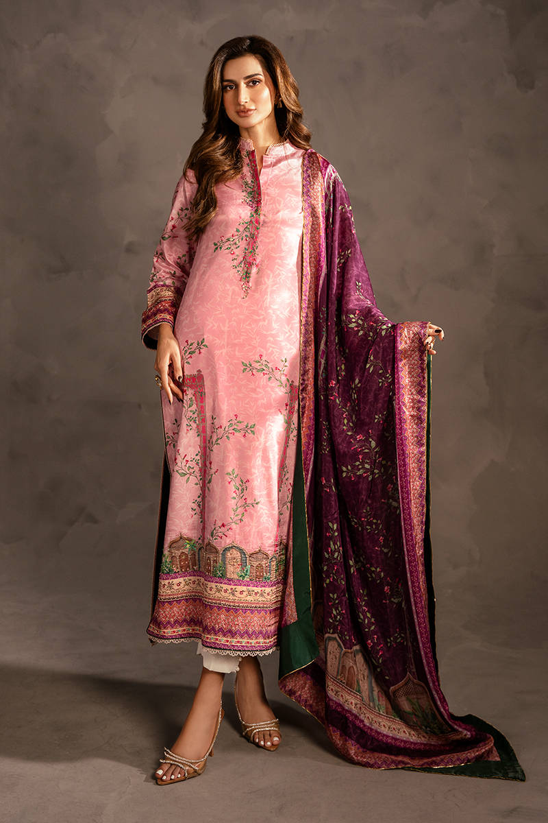 Pakistani Baby Pink Printed Lawn Salwar Kameez (3-Piece) - Image 1