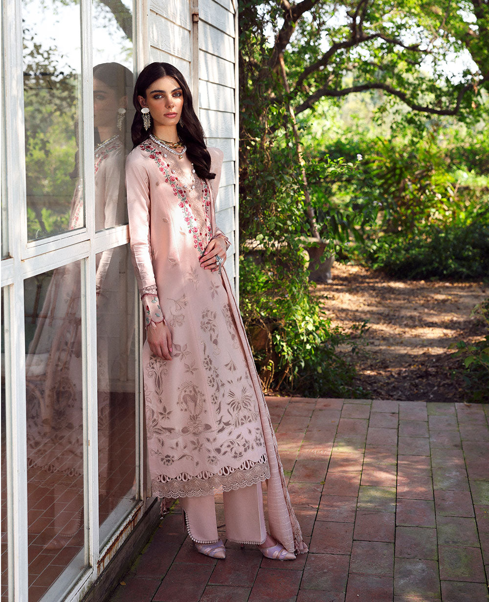 Pakistani Blush Pink Laser-Cut Embroidered Lawn 3-Piece Suit - Image 2