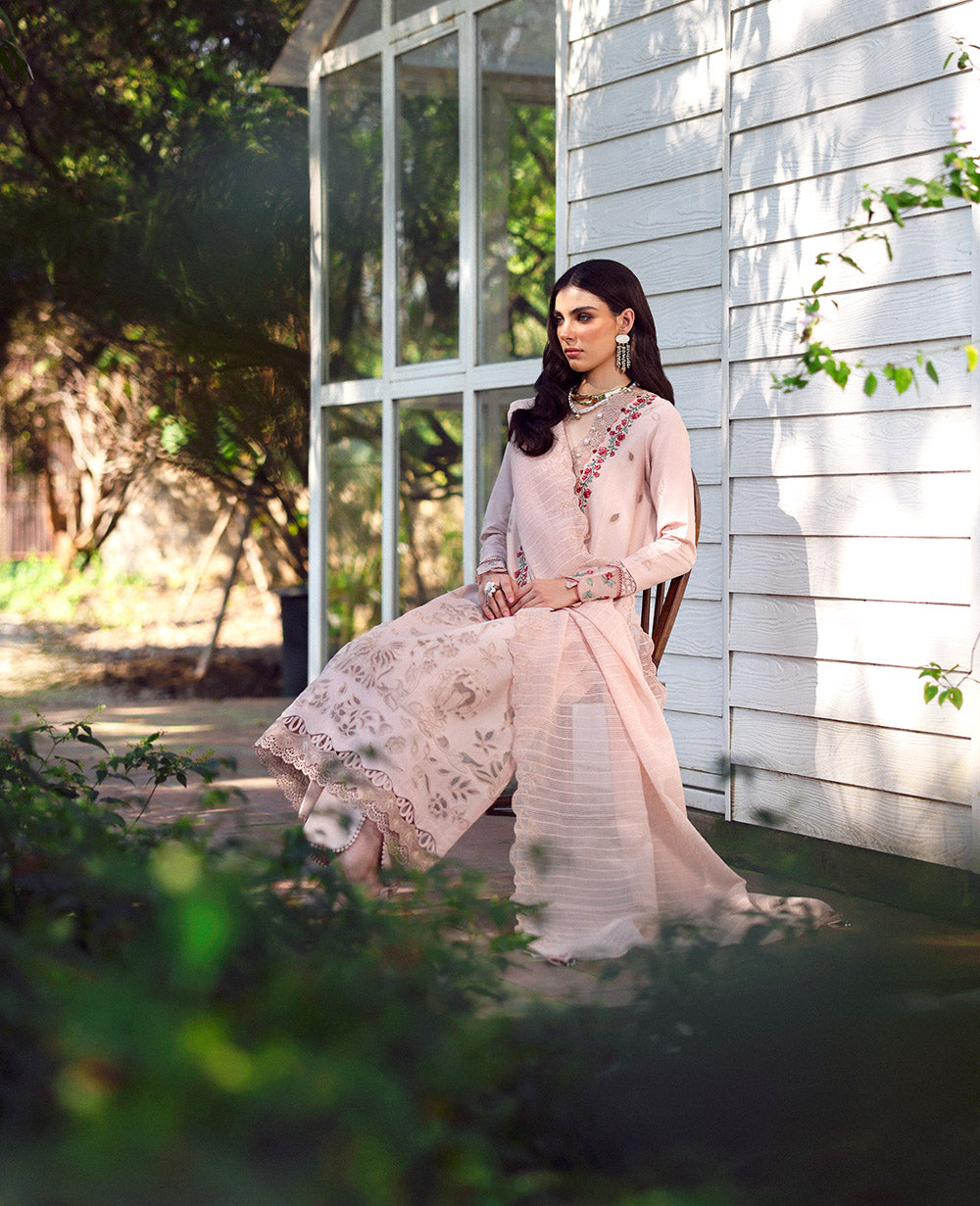 Pakistani Blush Pink Laser-Cut Embroidered Lawn 3-Piece Suit - Image 3