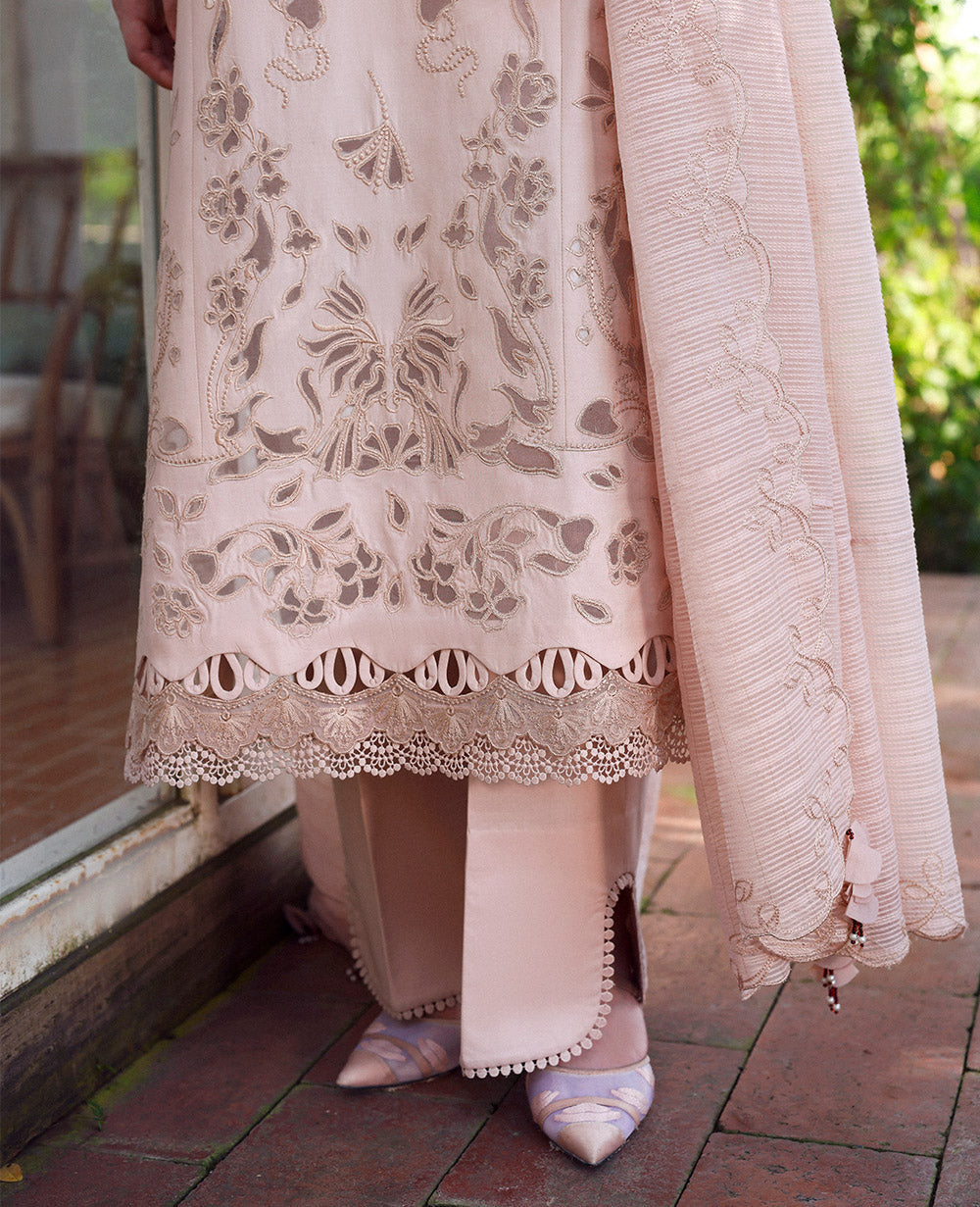 Pakistani Blush Pink Laser-Cut Embroidered Lawn 3-Piece Suit - Image 4