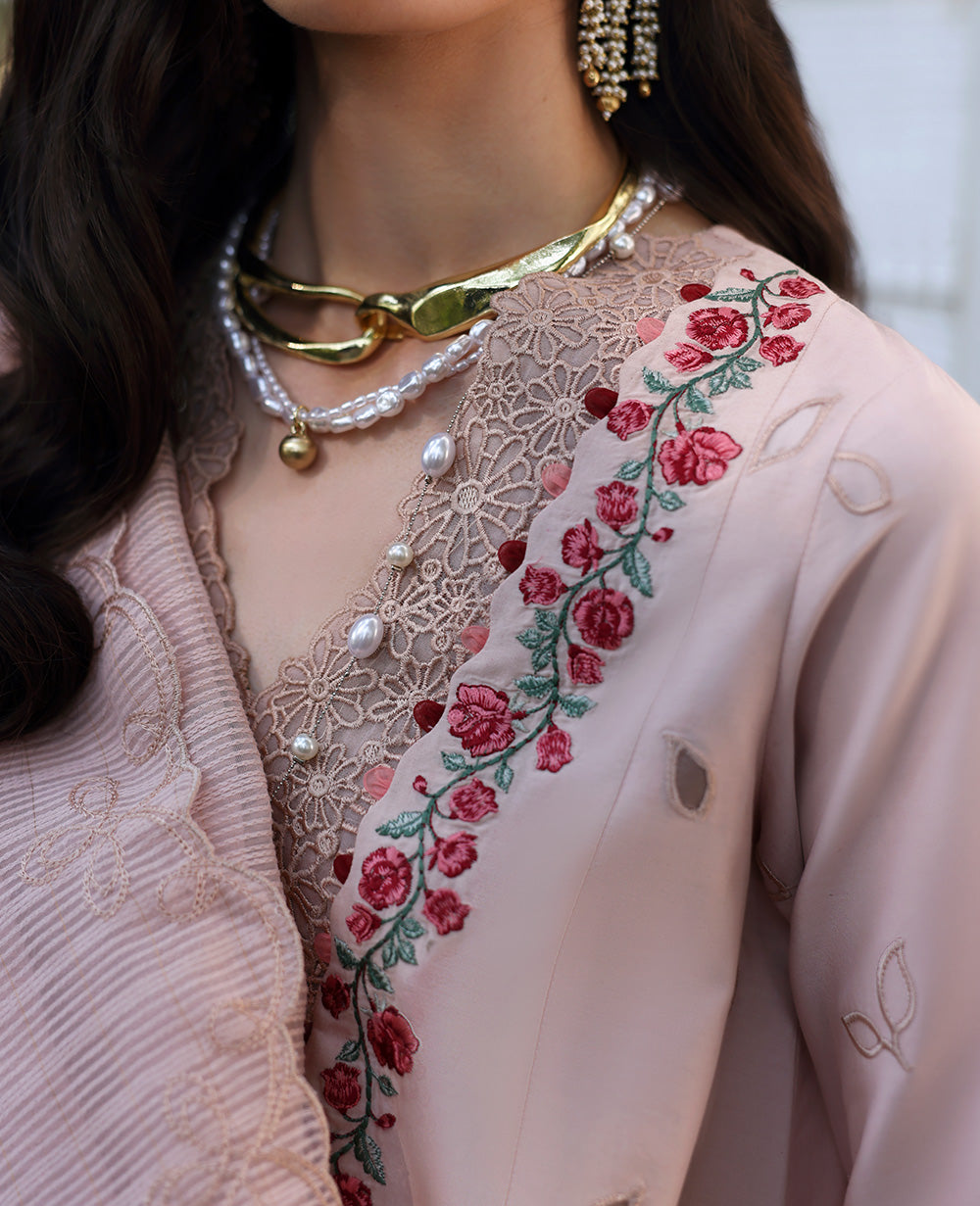 Pakistani Blush Pink Laser-Cut Embroidered Lawn 3-Piece Suit - Image 6