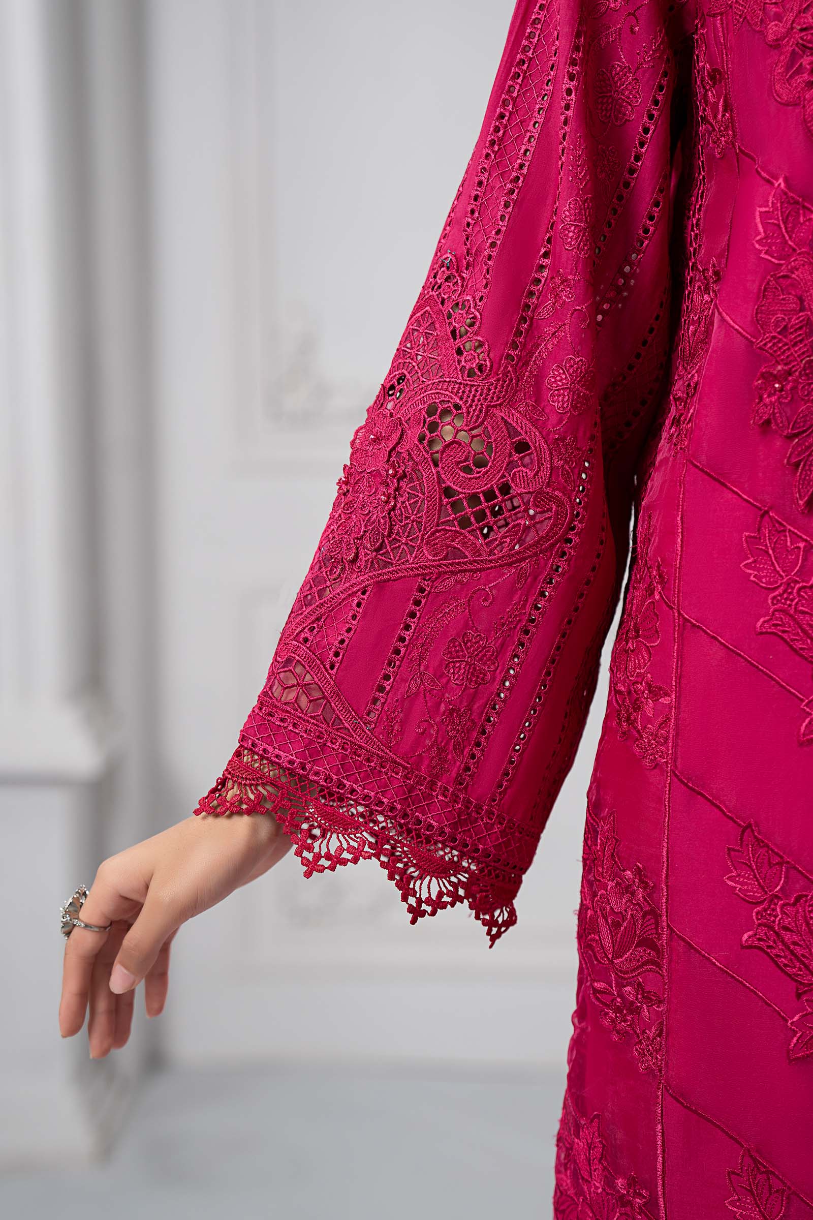 Fuchsia Pink Embroidered Lawn & Organza 3-Piece Suit - Image 6