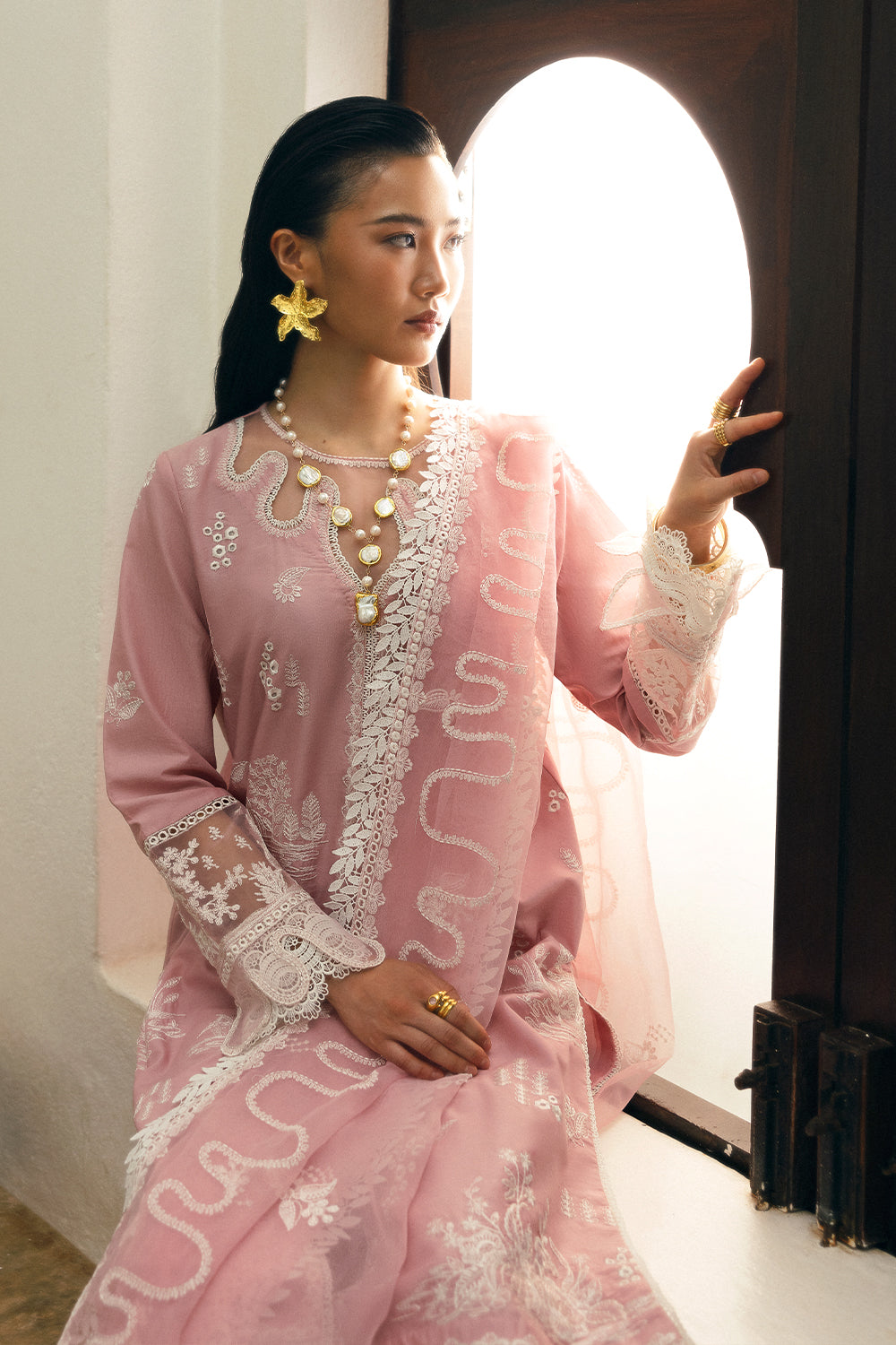 Baby Pink Embroidered Lawn & Organza 3-Piece Suit - Image 4