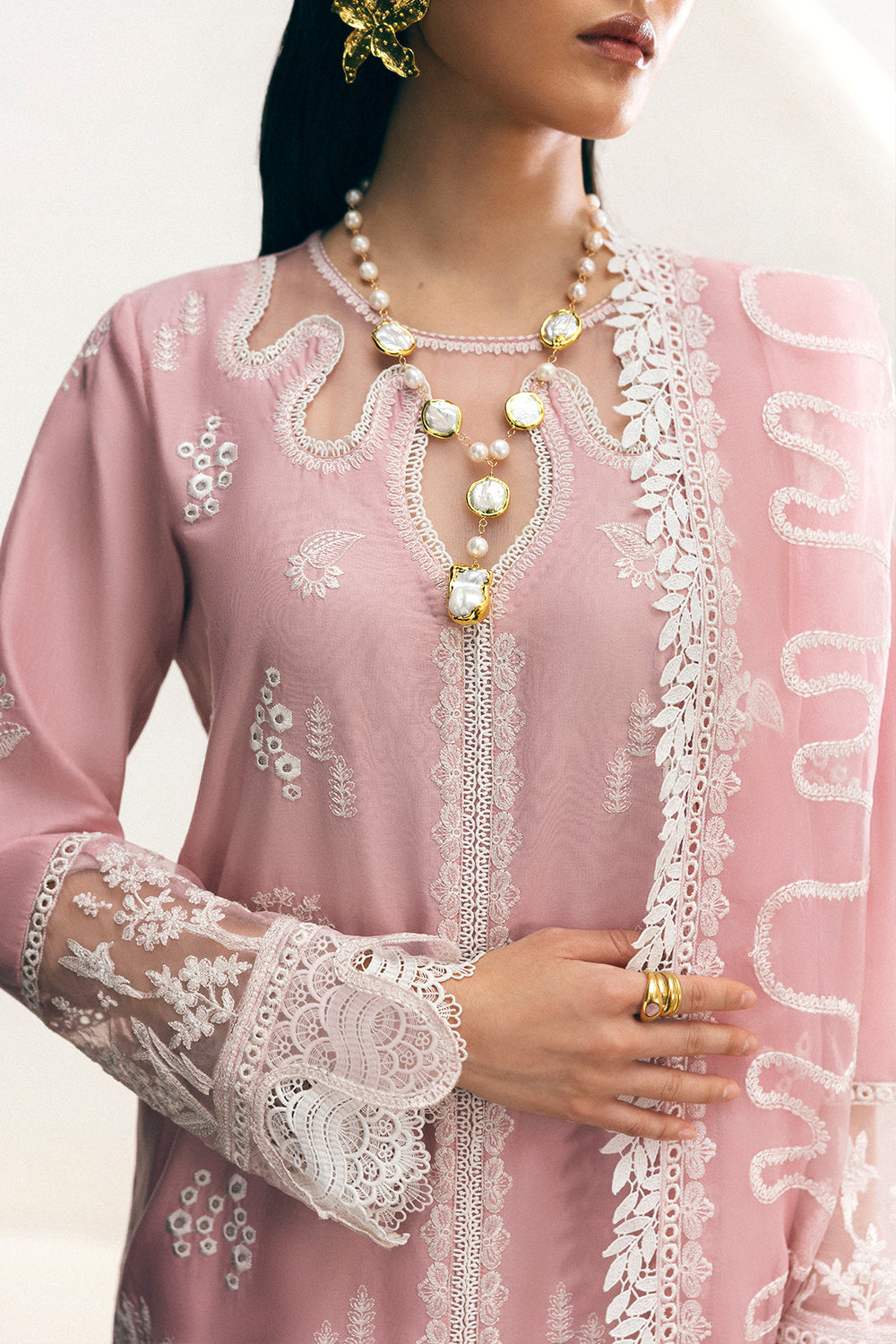 Baby Pink Embroidered Lawn & Organza 3-Piece Suit - Image 5
