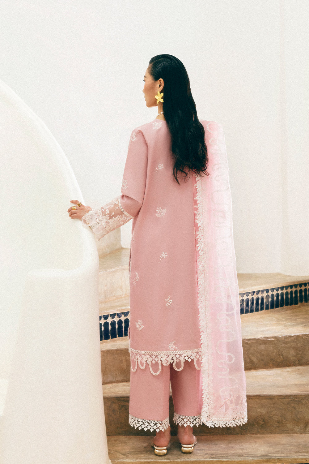 Baby Pink Embroidered Lawn & Organza 3-Piece Suit - Image 8