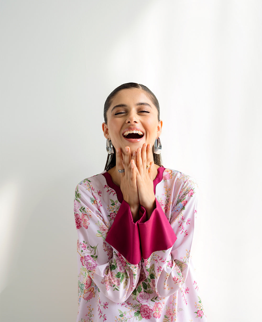 Pakistani Powder Pink Printed Lawn & Cambric 2-Piece Co-ord Set - Image 4