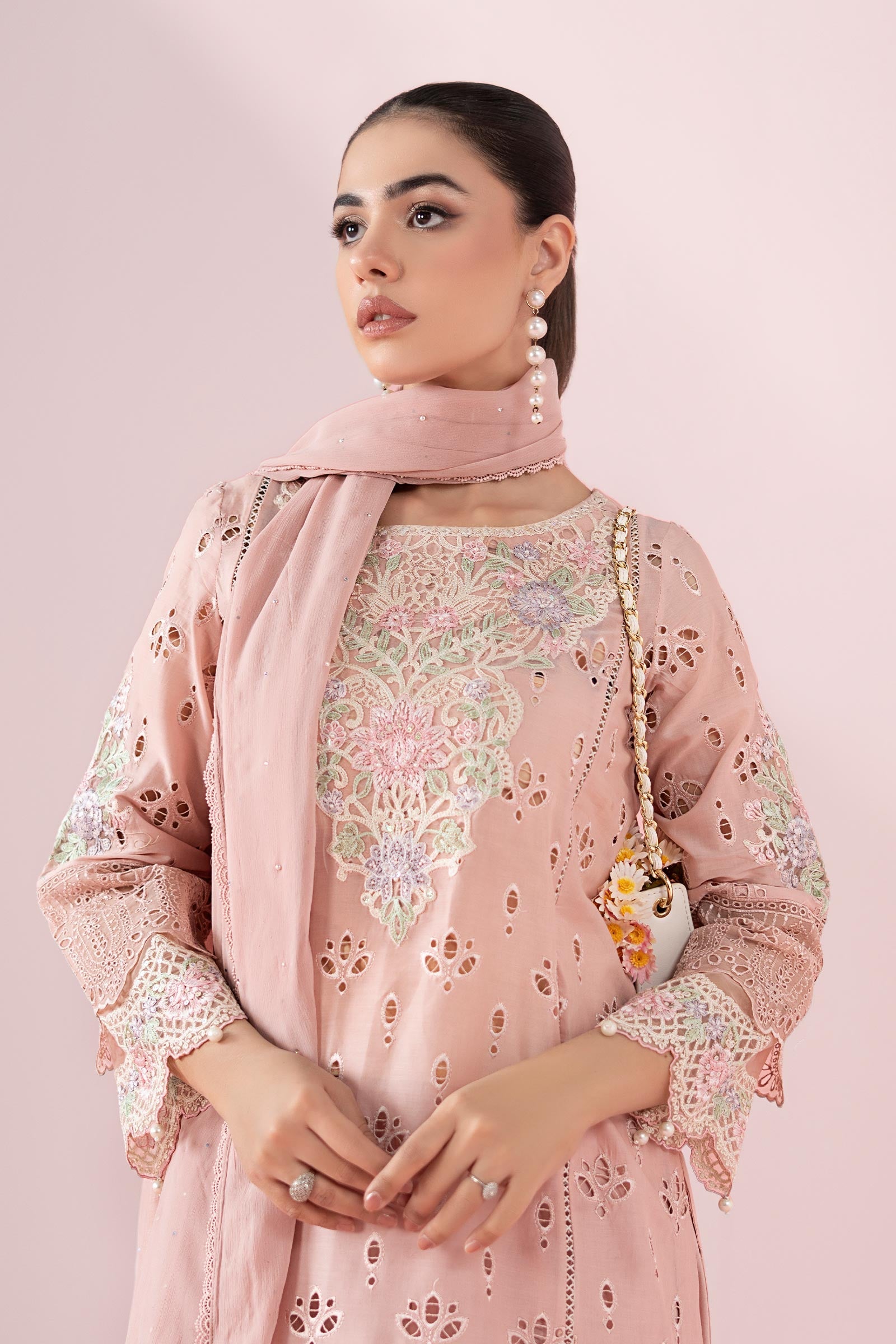 Peach Schiffli Embroidered Lawn 3-Piece Suit - Image 2