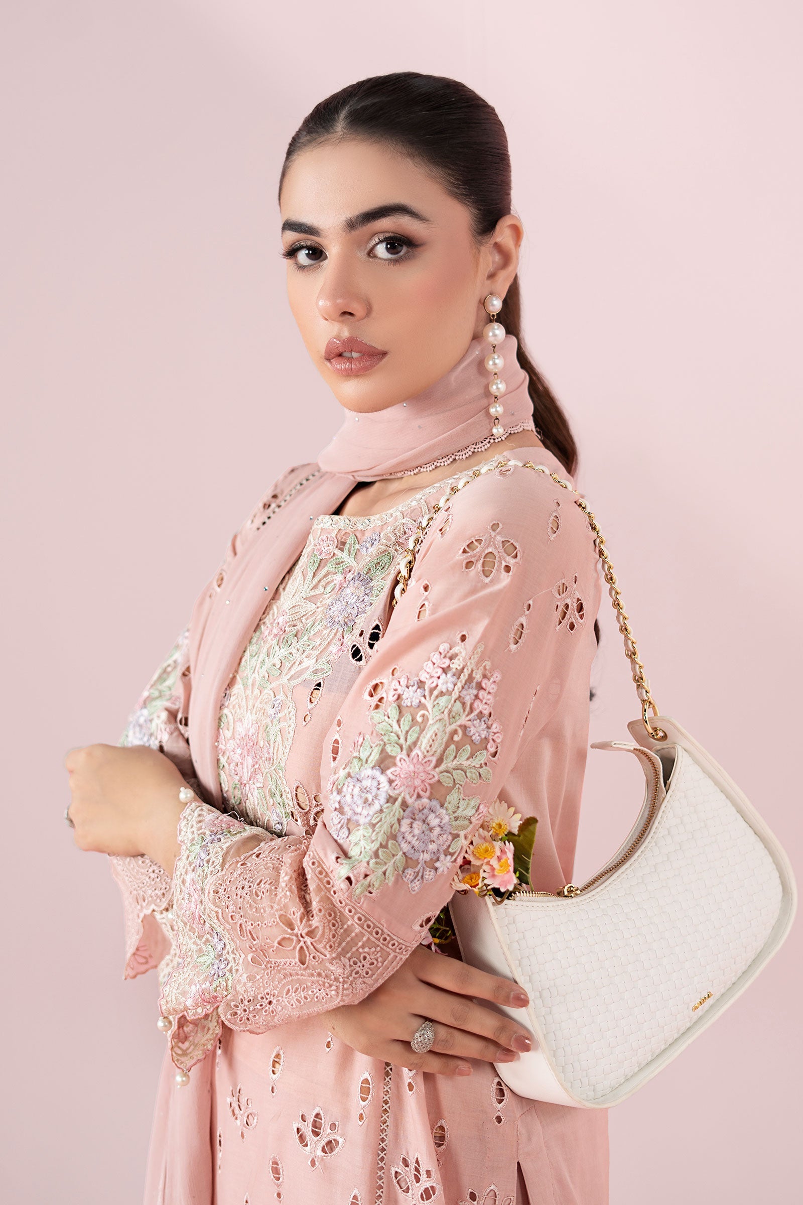 Peach Schiffli Embroidered Lawn 3-Piece Suit - Image 3