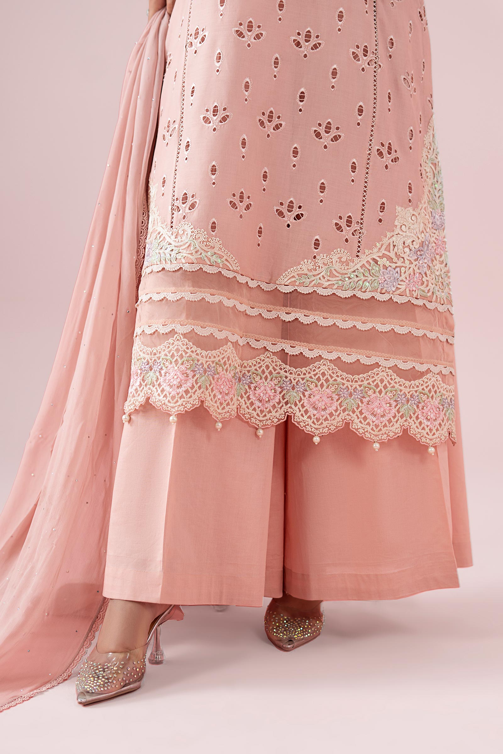 Peach Schiffli Embroidered Lawn 3-Piece Suit - Image 5