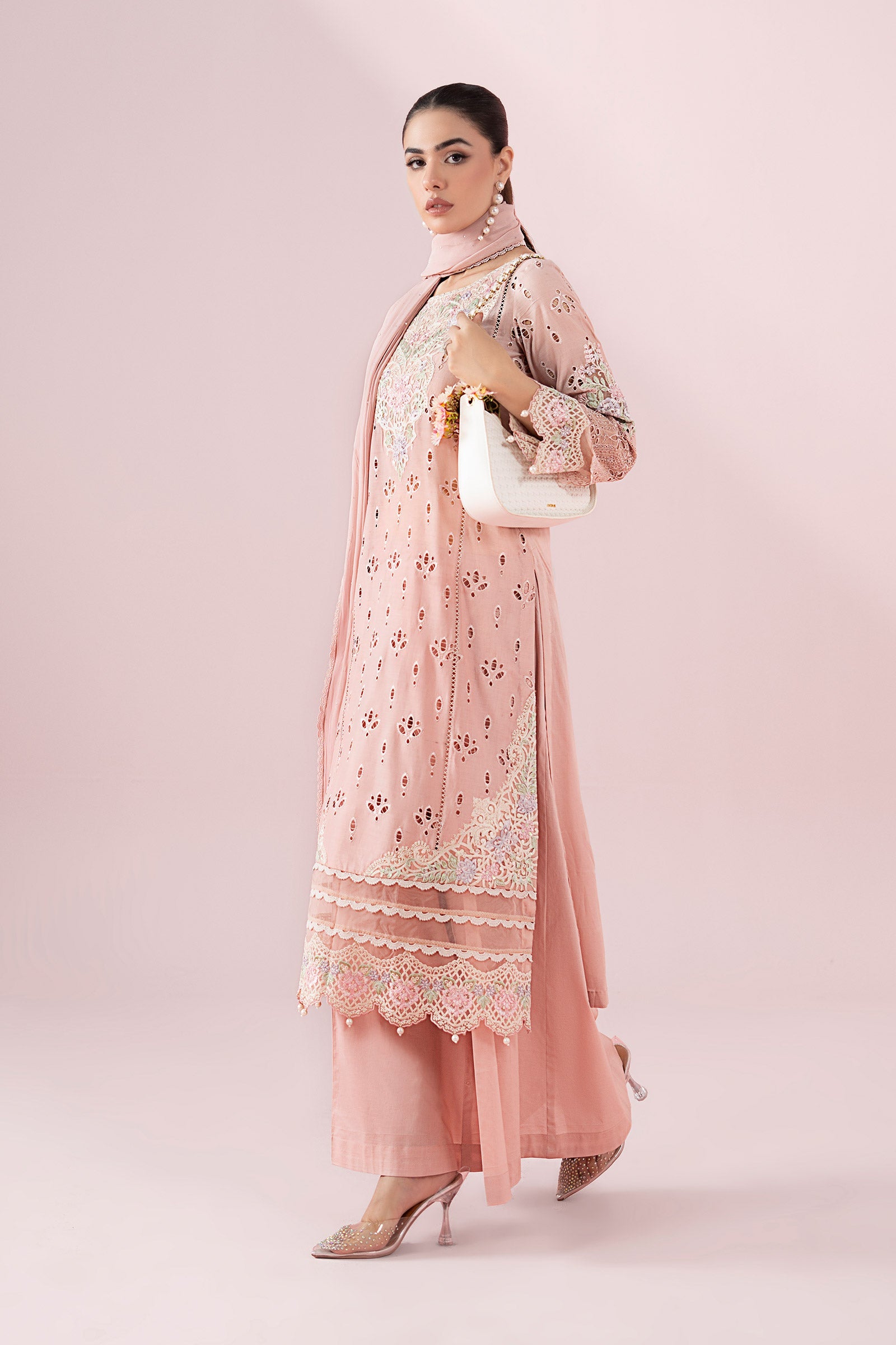 Peach Schiffli Embroidered Lawn 3-Piece Suit - Image 6