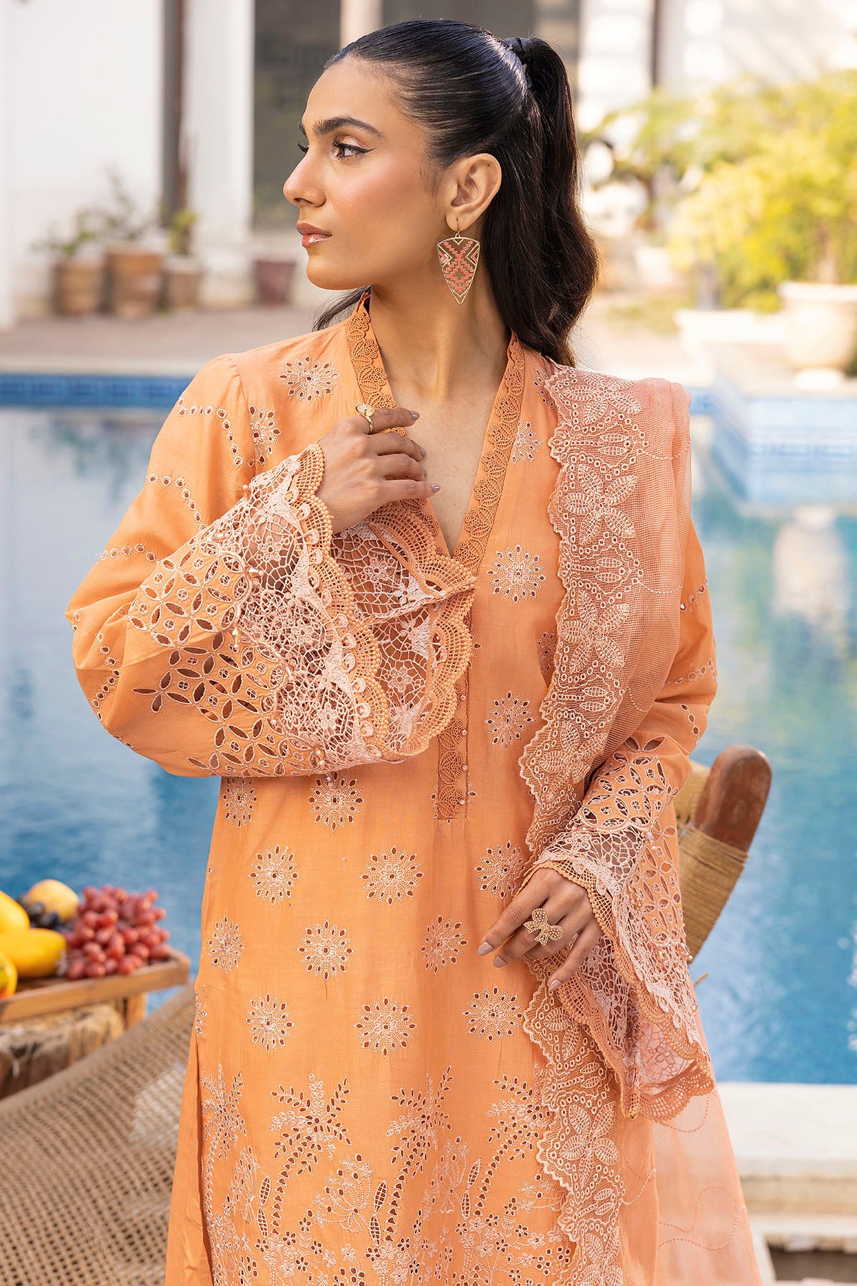 Peach Schiffli Embroidered Lawn 3-Piece Suit - Image 3