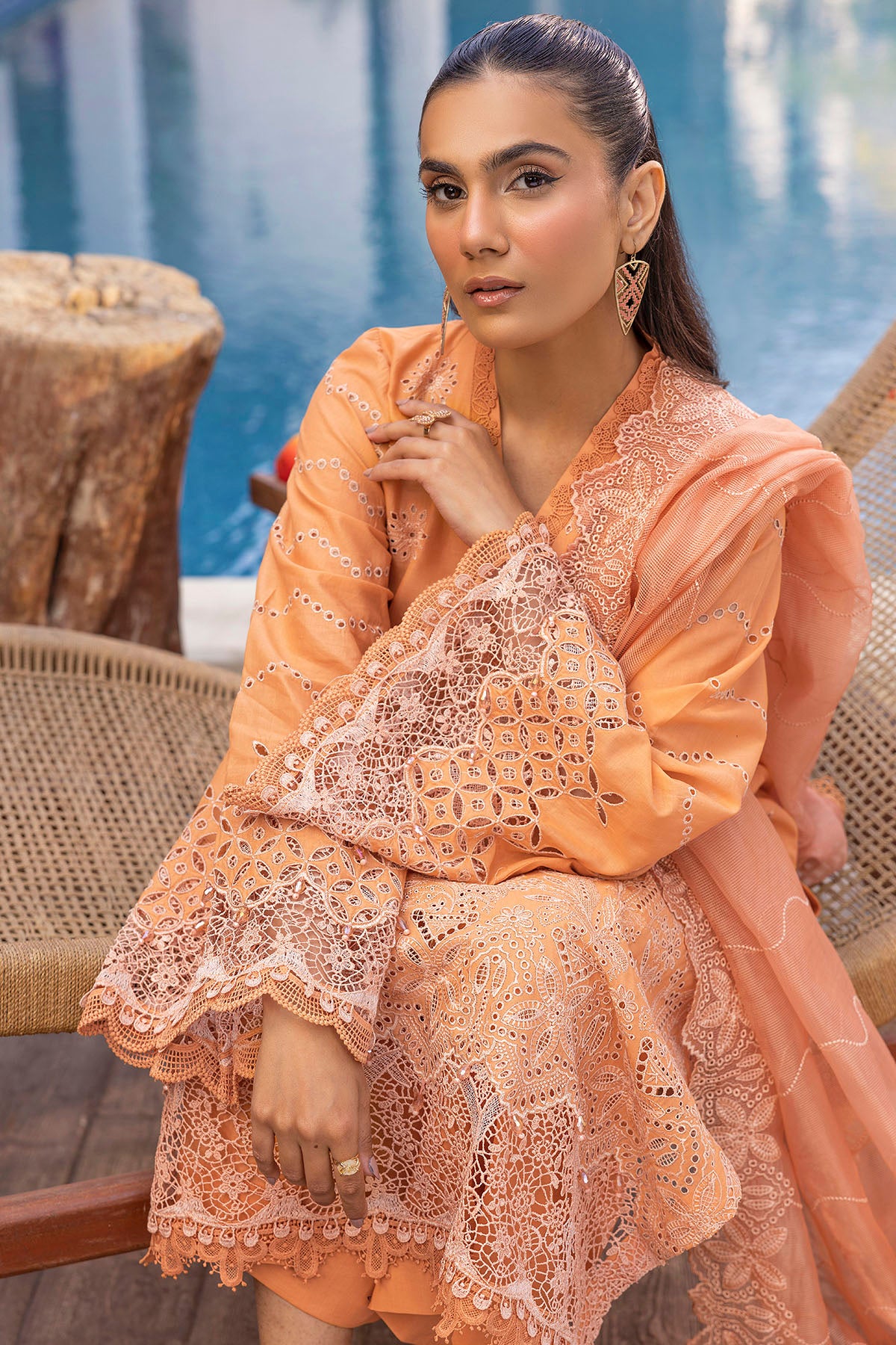 Peach Schiffli Embroidered Lawn 3-Piece Suit - Image 4