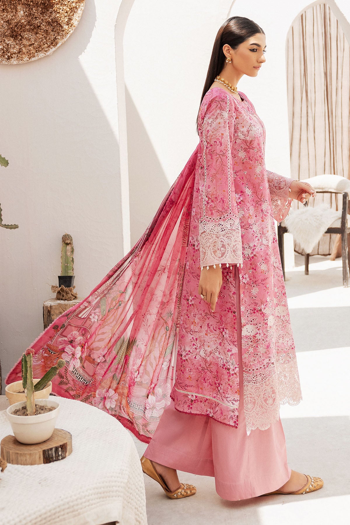 Pink Schiffli Embroidered Lawn 3-Piece Suit - Image 4