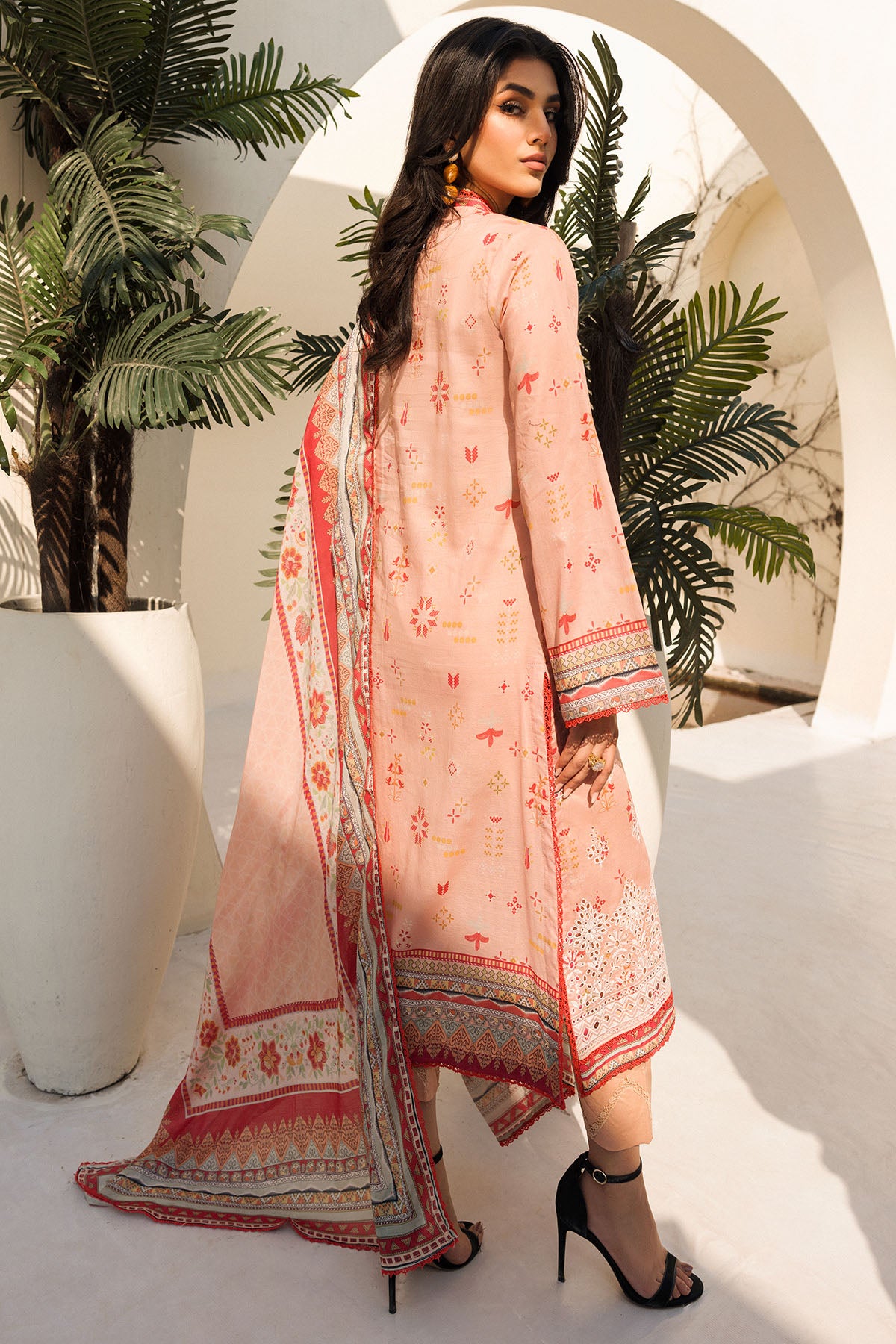 Peach Schiffli Embroidered Lawn Salwar Kameez (3-Piece) - Image 5