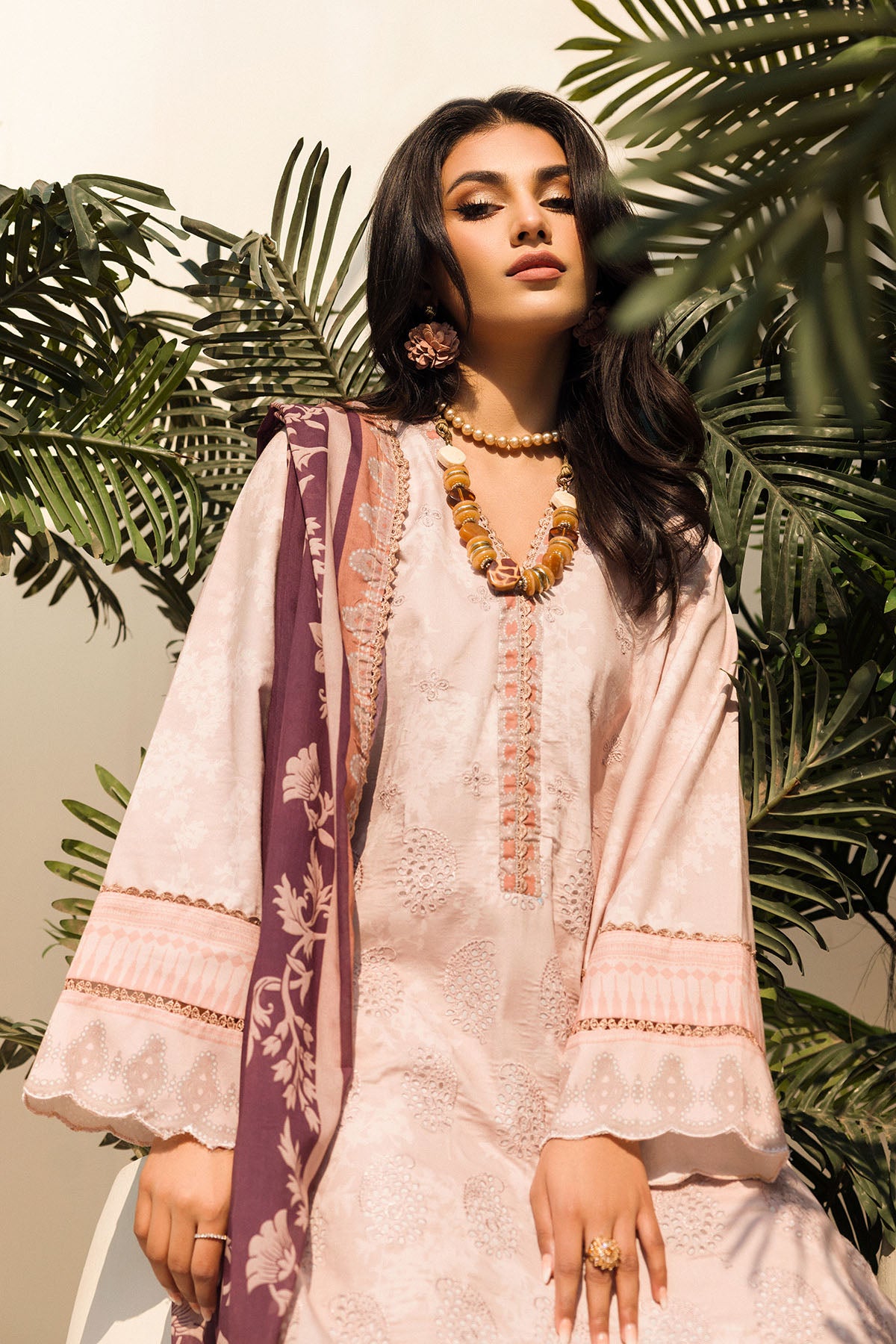 Pakistani Blush Pink Schiffli Embroidered Lawn 3-Piece Suit - Image 3