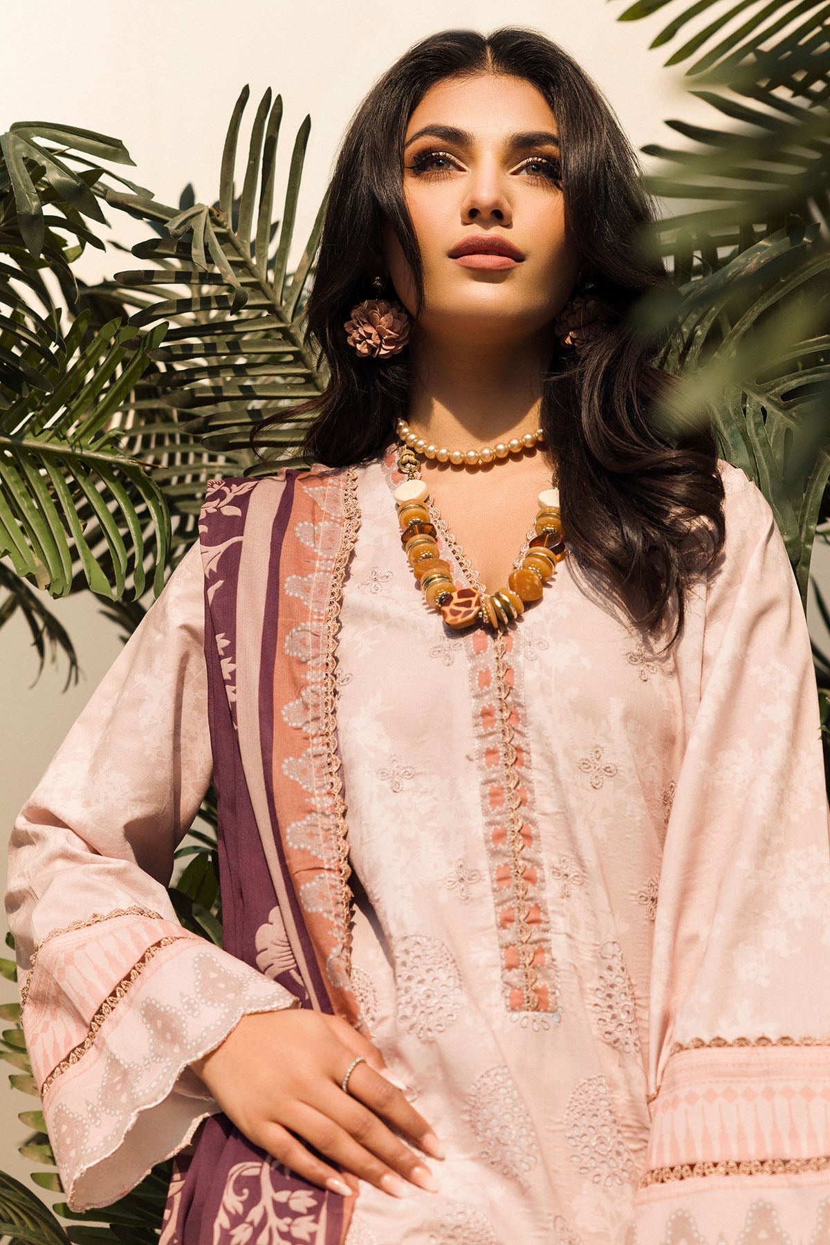 Pakistani Blush Pink Schiffli Embroidered Lawn 3-Piece Suit - Image 4