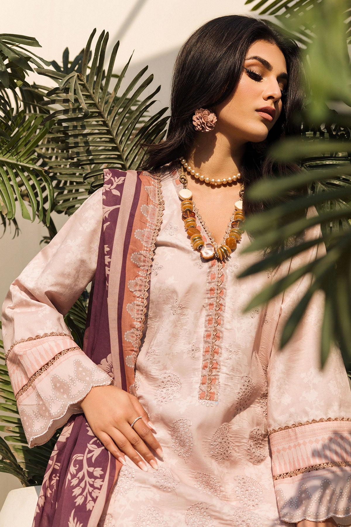 Pakistani Blush Pink Schiffli Embroidered Lawn 3-Piece Suit - Image 5