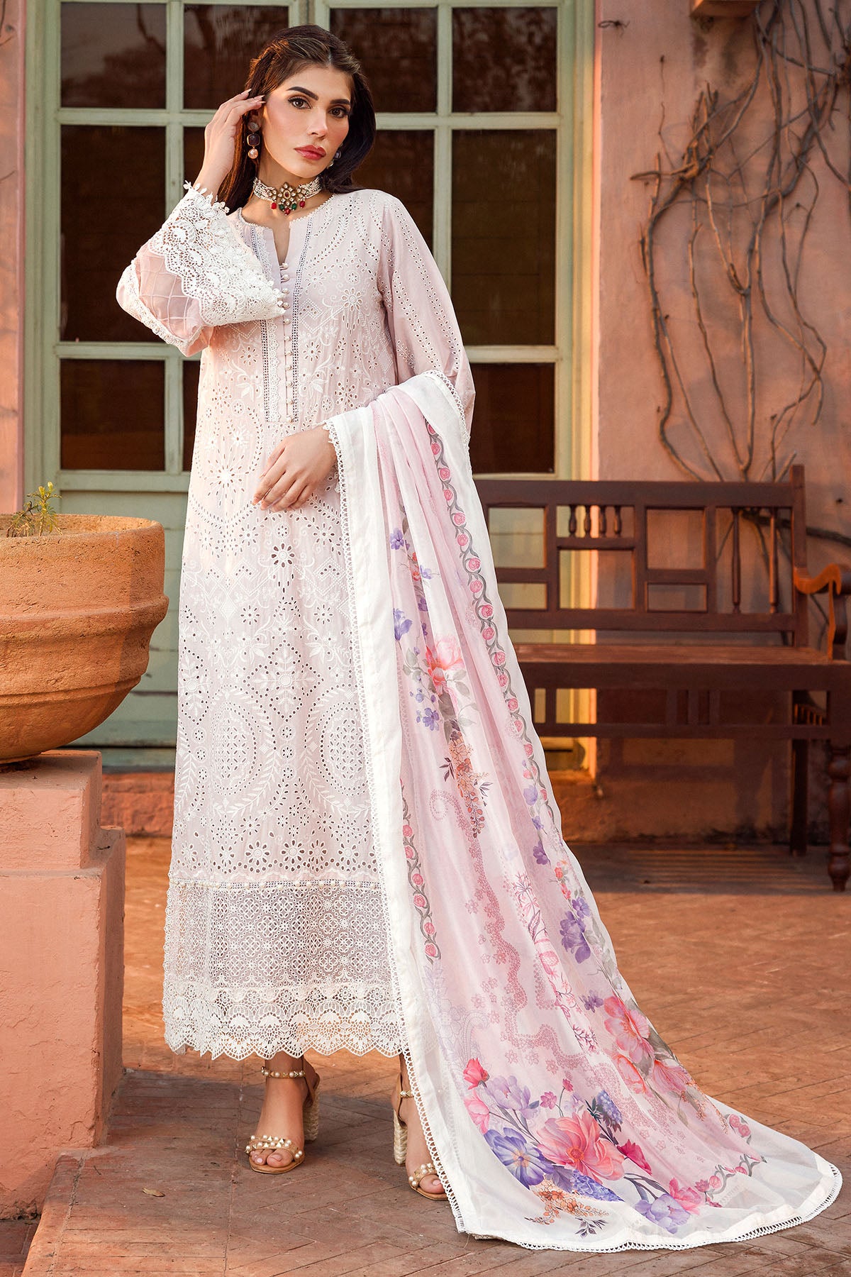 Soft Pink Schiffli Embroidered Lawn 3-Piece Suit - Image 1