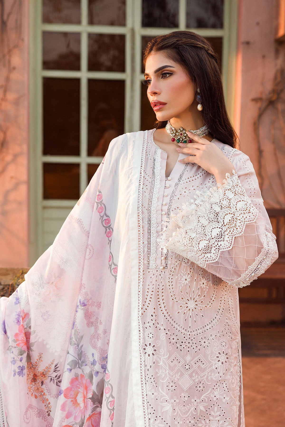 Soft Pink Schiffli Embroidered Lawn 3-Piece Suit - Image 3