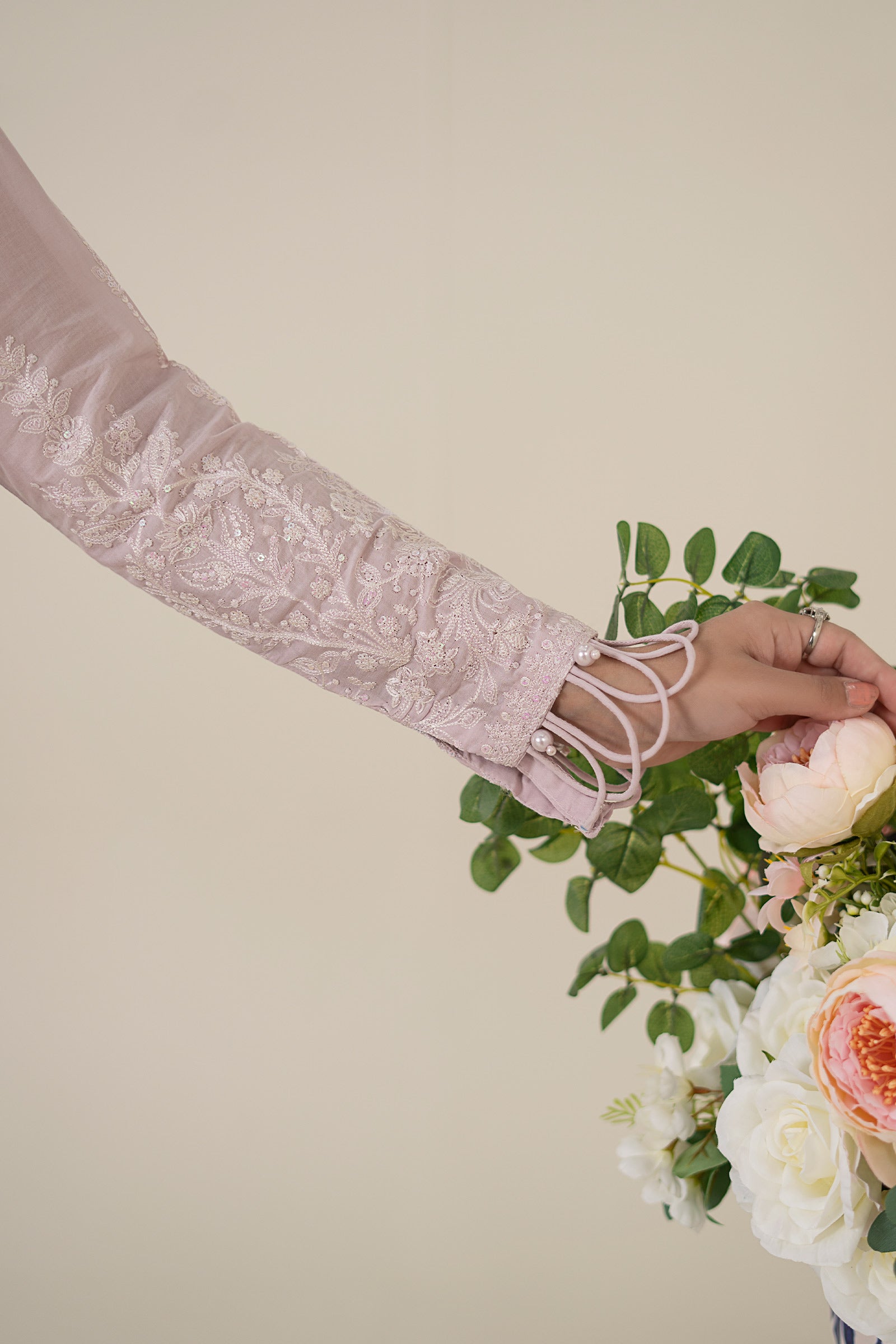 Pakistani Pink Embroidered Lawn Frock Suit (3-Piece) - Image 7