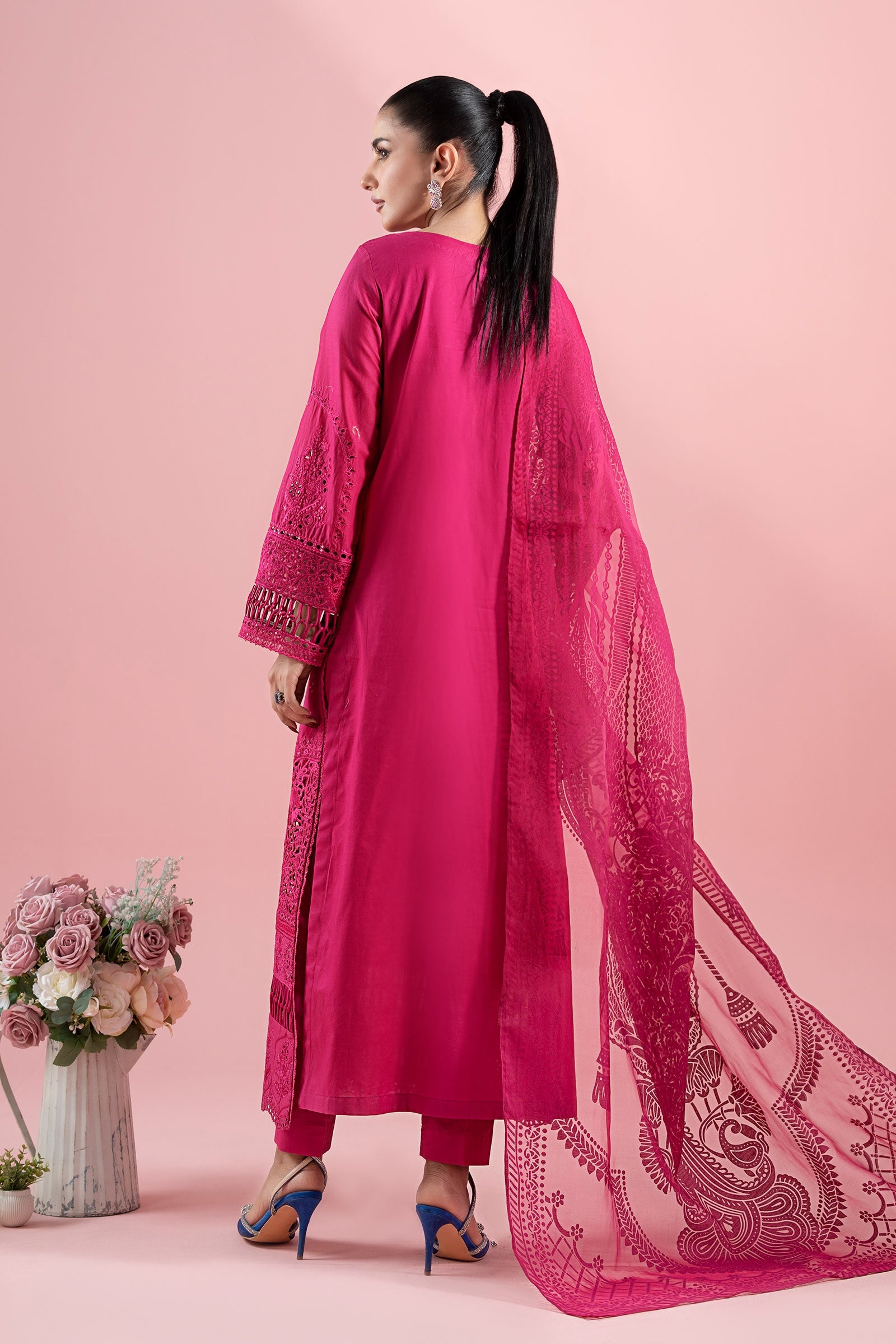 Pink Embroidered Lawn 3-Piece Salwar Kameez - Image 11