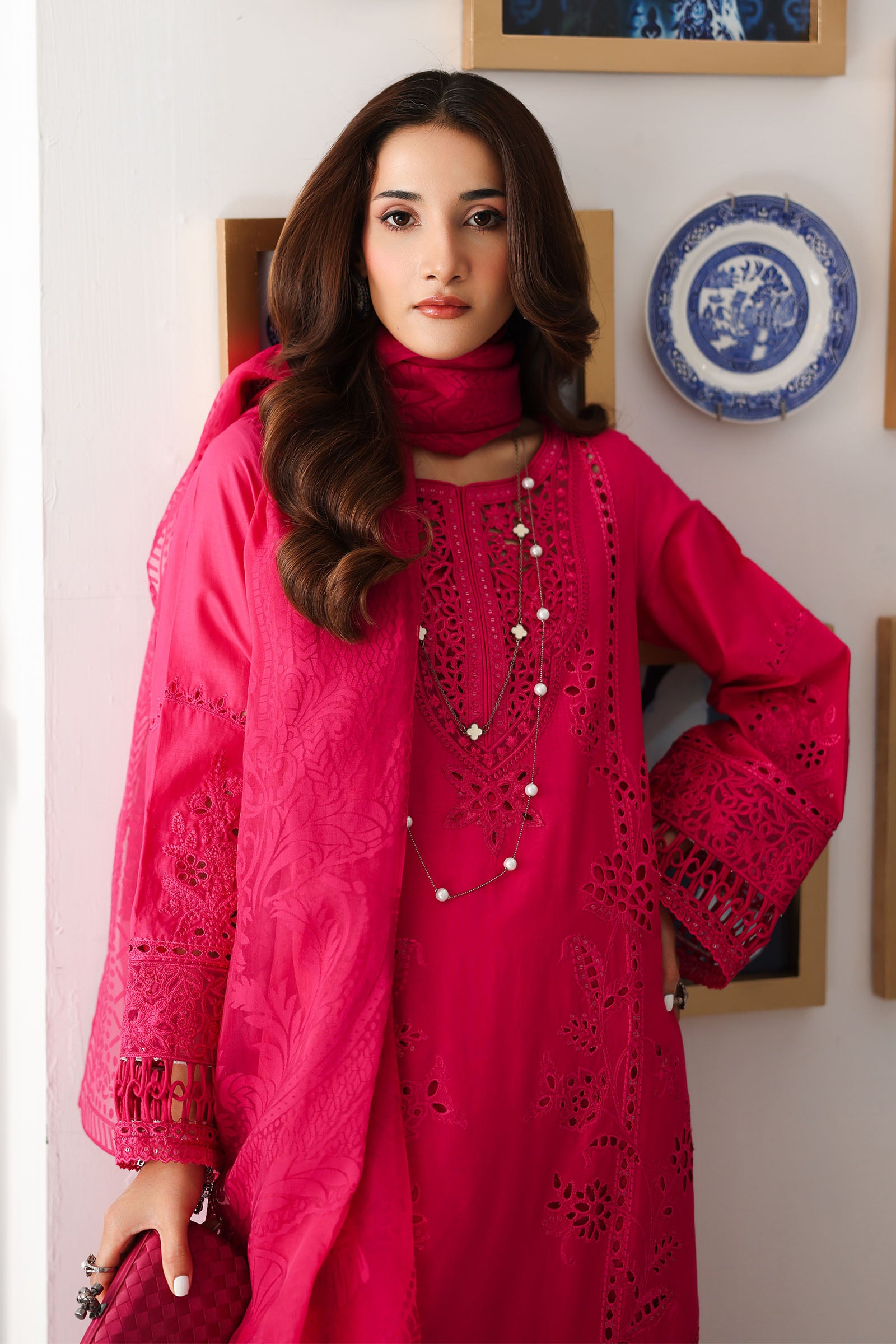 Pink Embroidered Lawn 3-Piece Salwar Kameez - Image 2