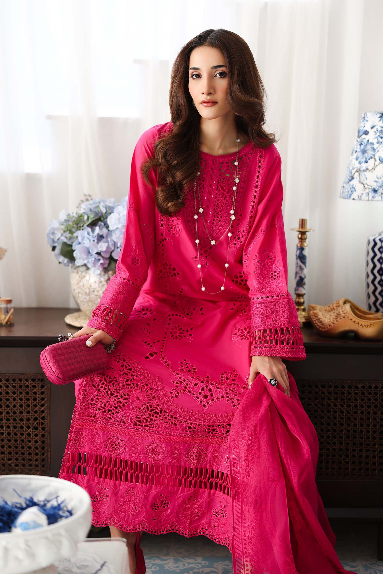 Pink Embroidered Lawn 3-Piece Salwar Kameez - Image 4