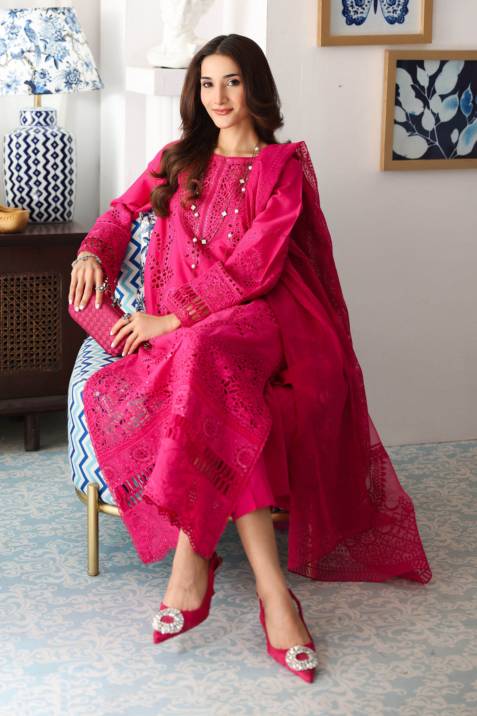 Pink Embroidered Lawn 3-Piece Salwar Kameez - Image 6