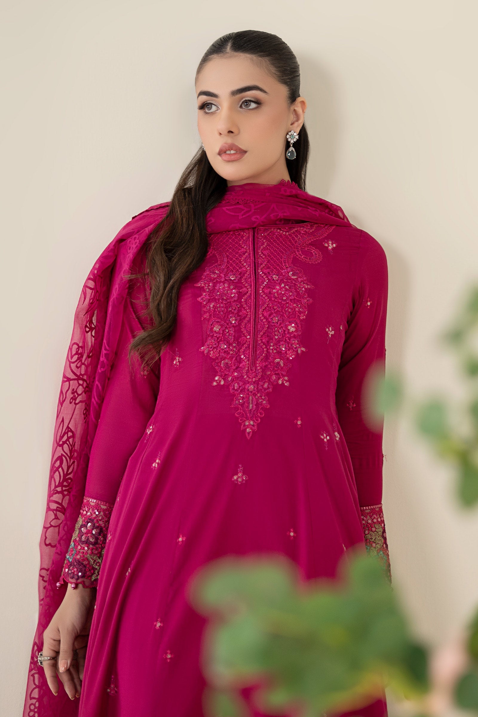 Pink Embroidered Lawn Frock Suit (3-Piece) - Image 2