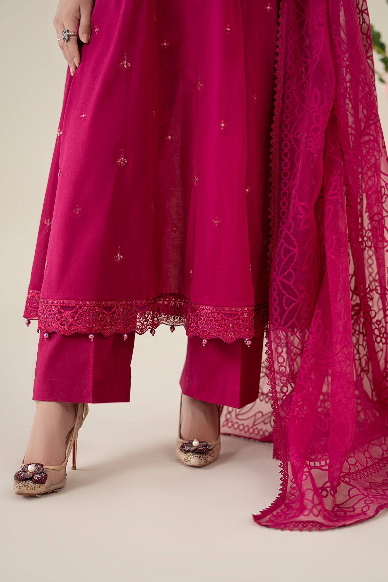 Pink Embroidered Lawn Frock Suit (3-Piece) - Image 4