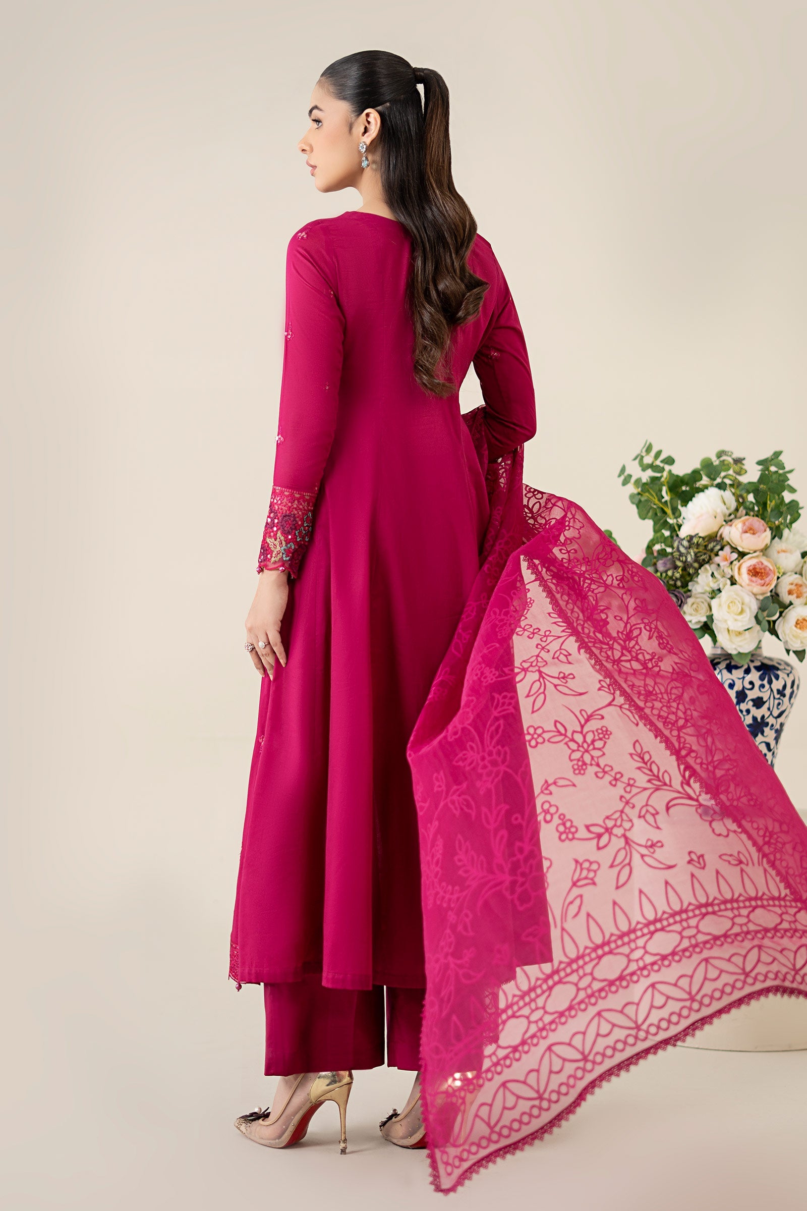 Pink Embroidered Lawn Frock Suit (3-Piece) - Image 6