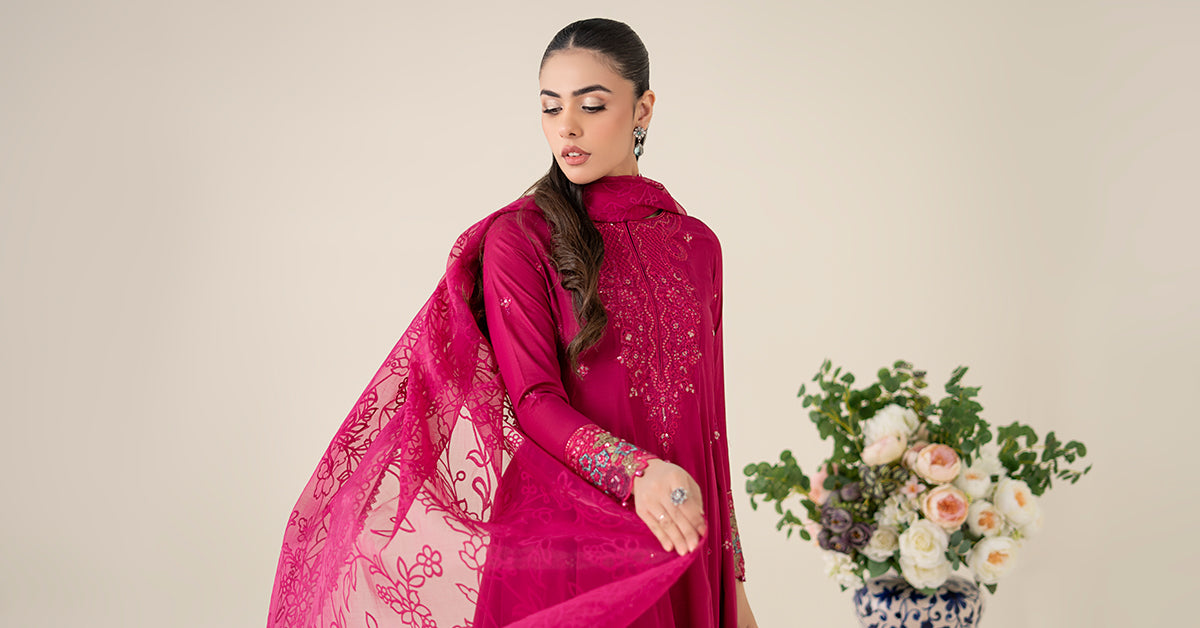 Pink Embroidered Lawn Frock Suit (3-Piece) - Image 7