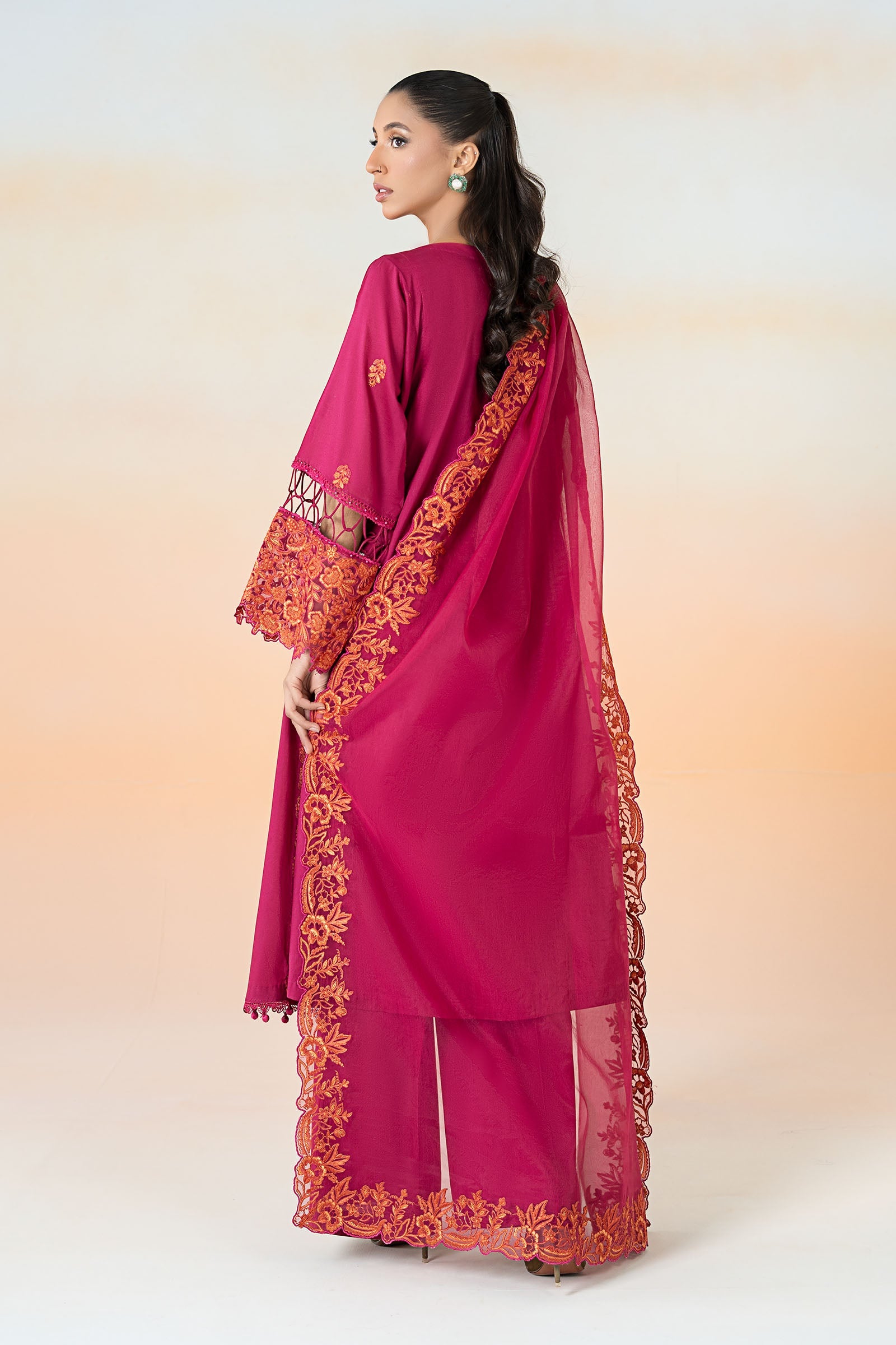 Pakistani Pink Embroidered Lawn Straight Panel Suit (3-Piece) - Image 11
