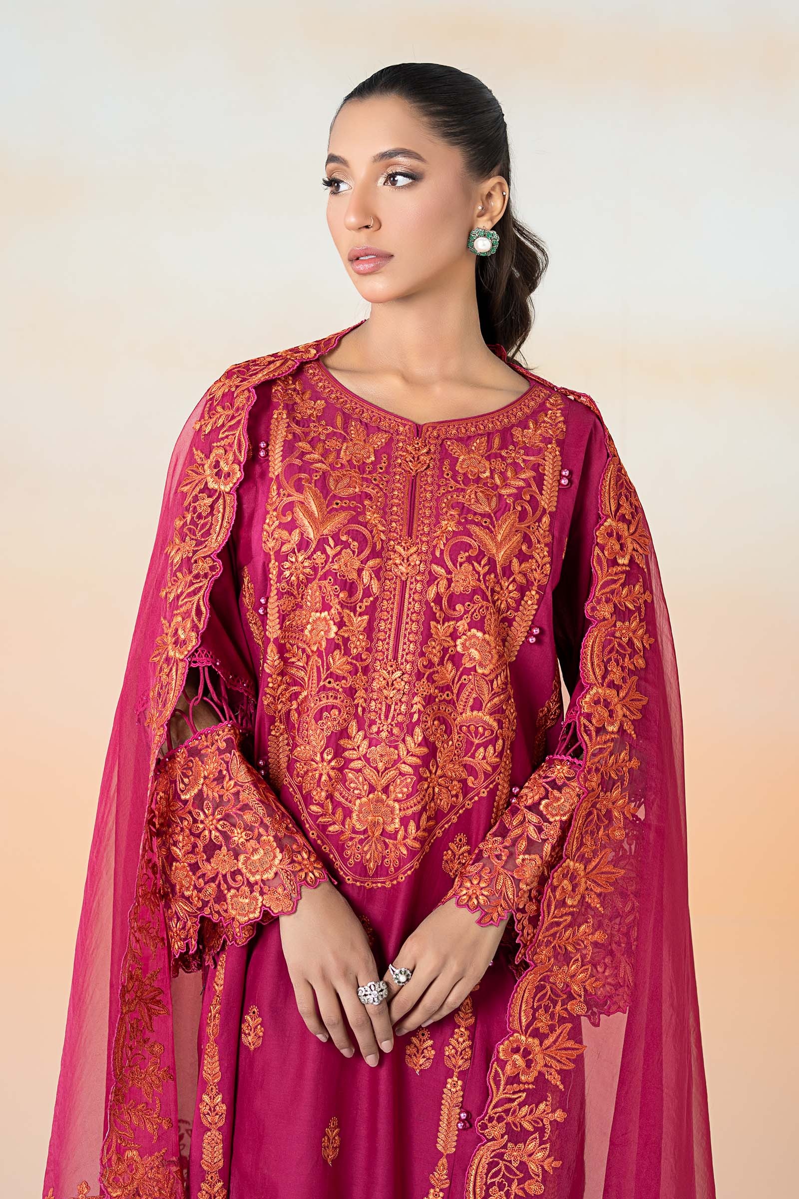 Pakistani Pink Embroidered Lawn Straight Panel Suit (3-Piece) - Image 6