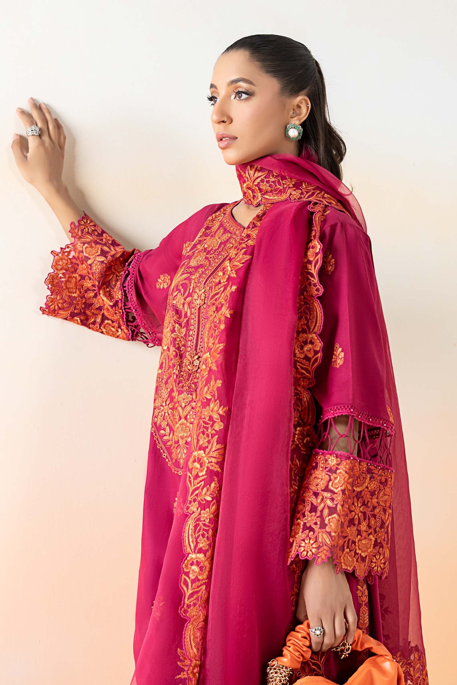 Pakistani Pink Embroidered Lawn Straight Panel Suit (3-Piece) - Image 7