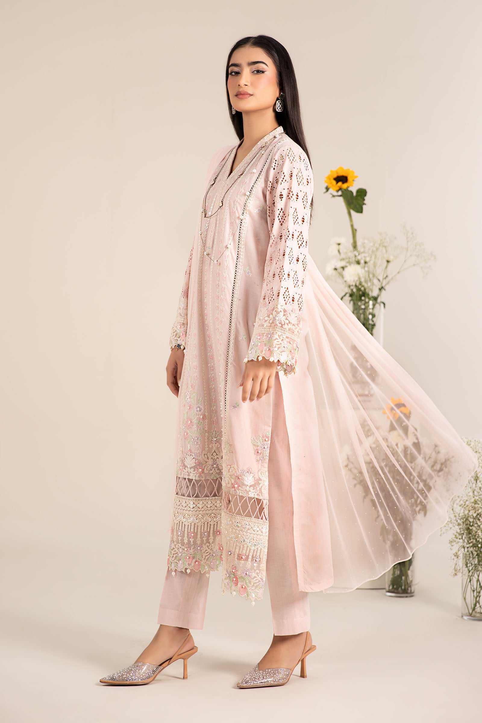 Pastel Pink Embroidered Lawn Salwar Kameez (3-Piece) - Image 5