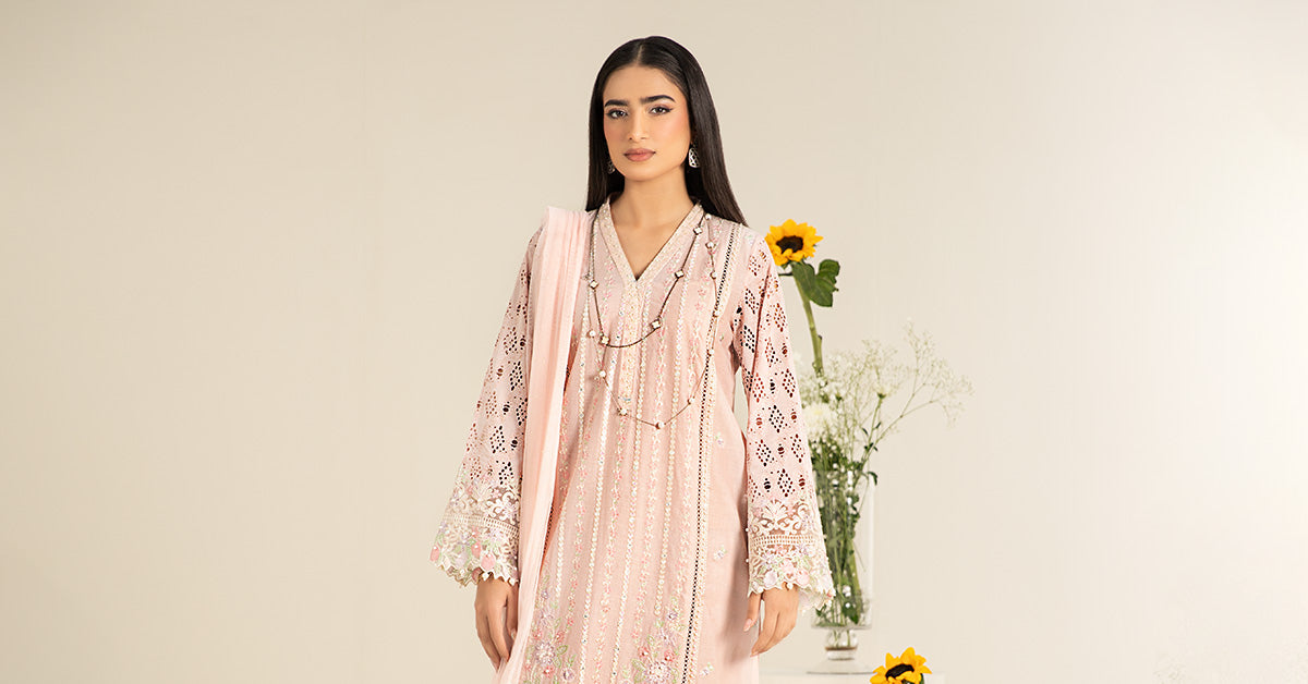 Pastel Pink Embroidered Lawn Salwar Kameez (3-Piece) - Image 8
