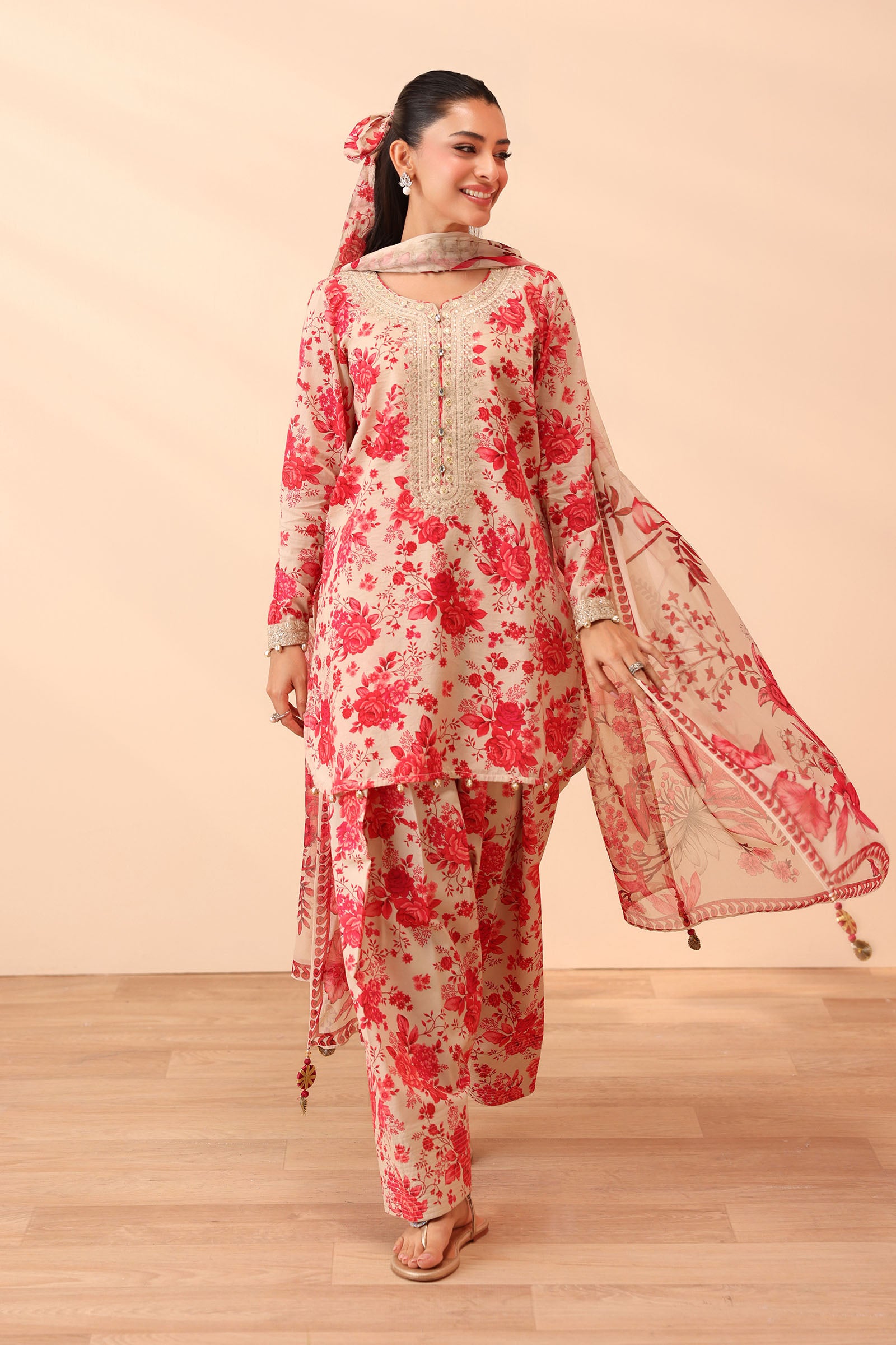 Pink Embroidered Lawn & Cambric Salwar Kameez (3-Piece) - Image 1