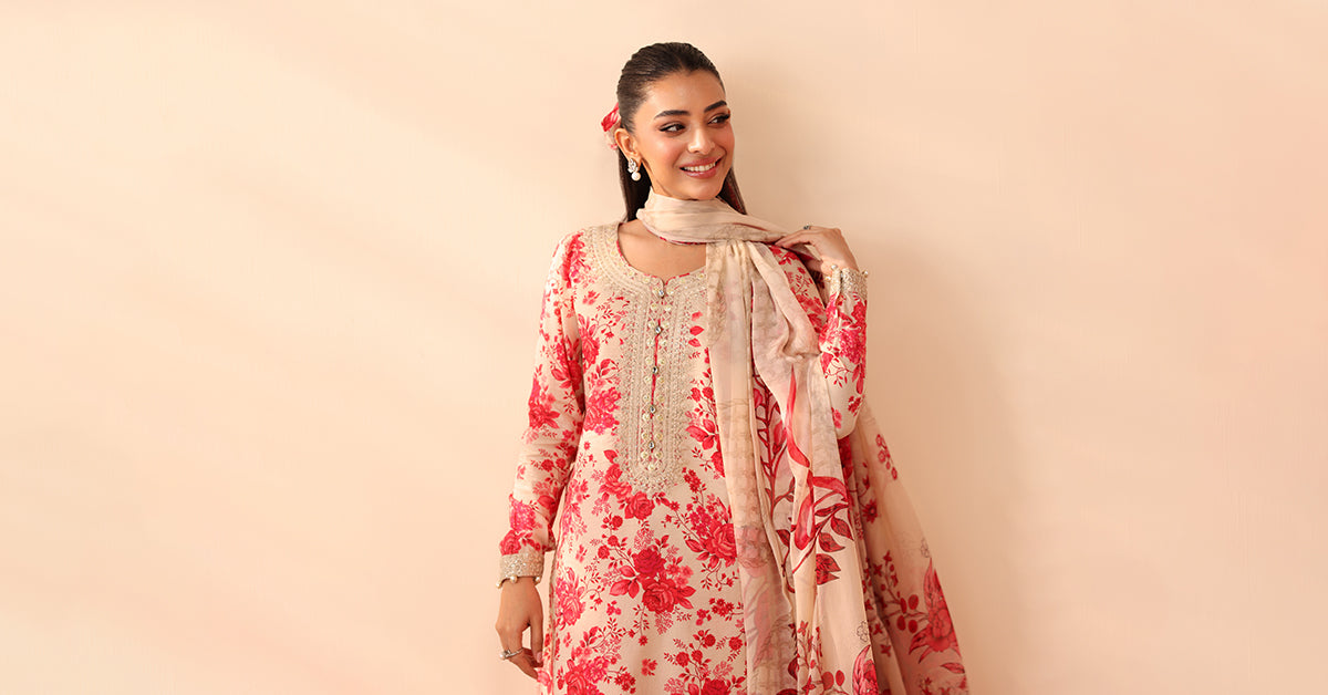 Pink Embroidered Lawn & Cambric Salwar Kameez (3-Piece) - Image 6