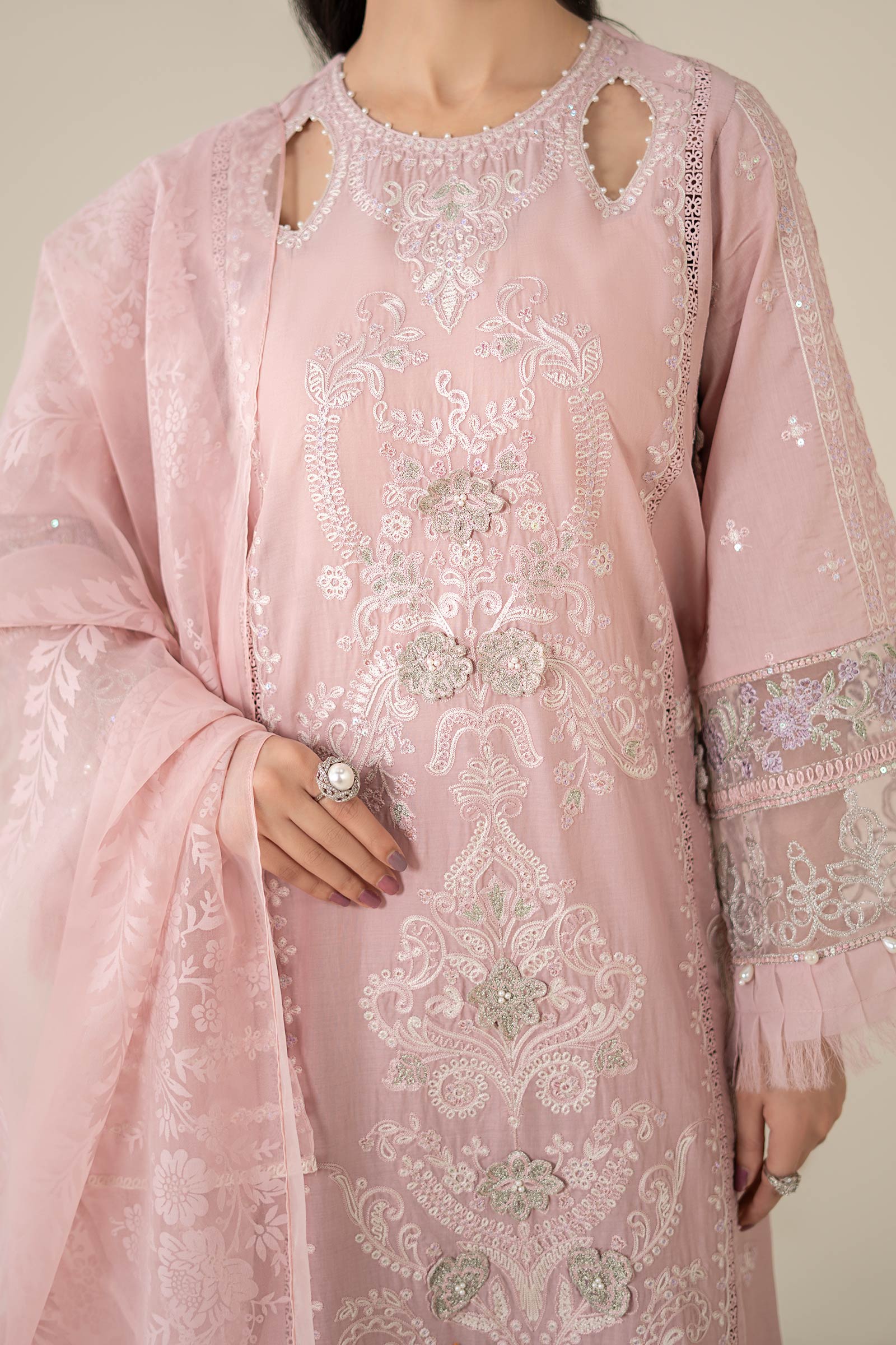 Pink Embroidered Lawn Straight-Cut Suit (3-Piece) - Image 2