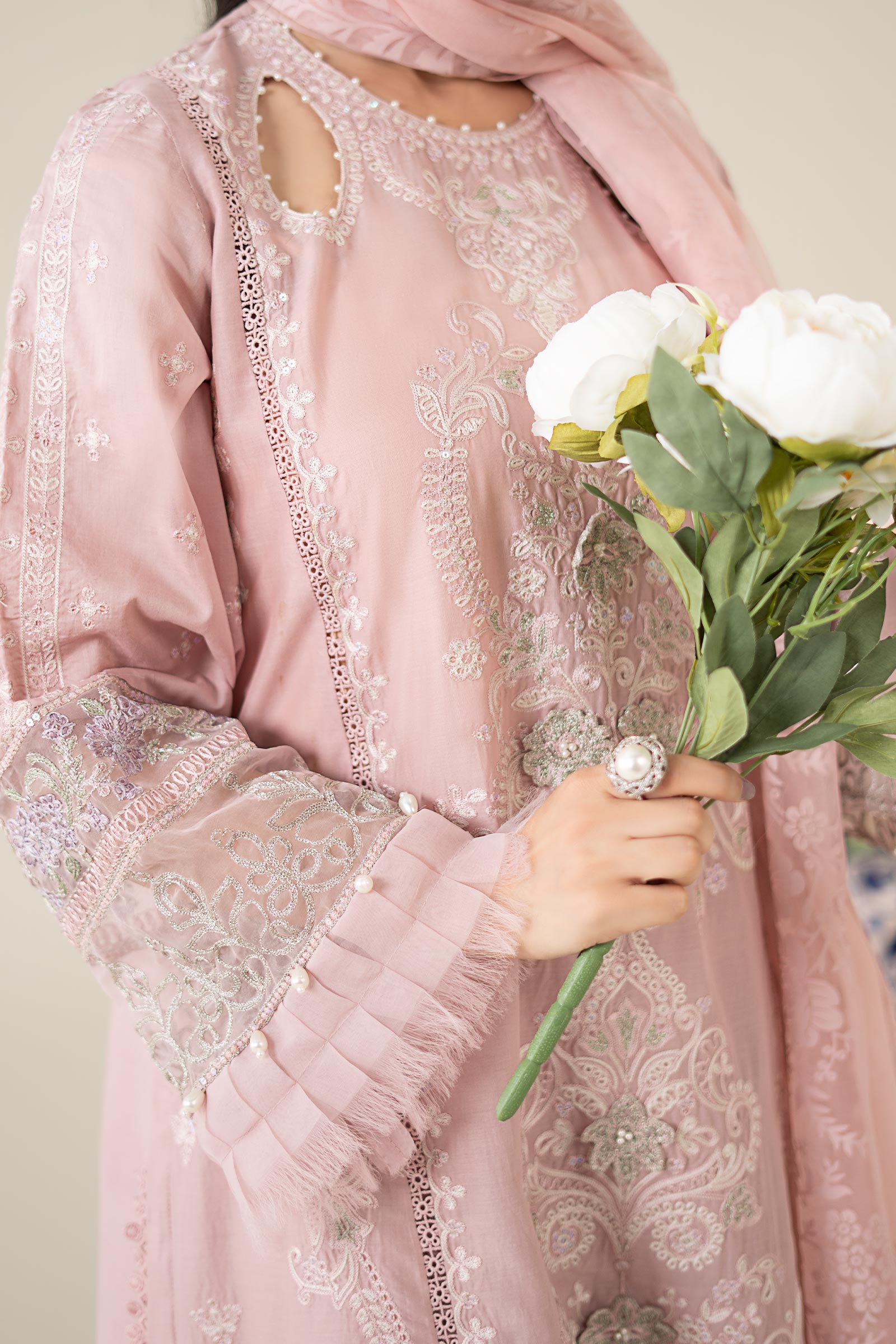 Pink Embroidered Lawn Straight-Cut Suit (3-Piece) - Image 3