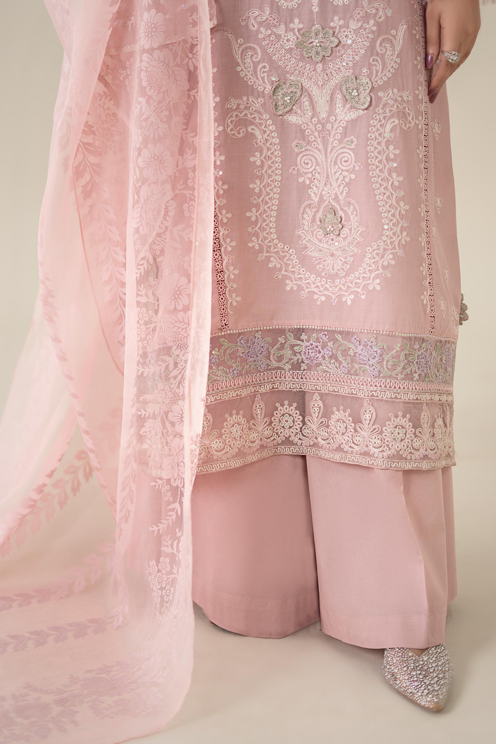 Pink Embroidered Lawn Straight-Cut Suit (3-Piece) - Image 4