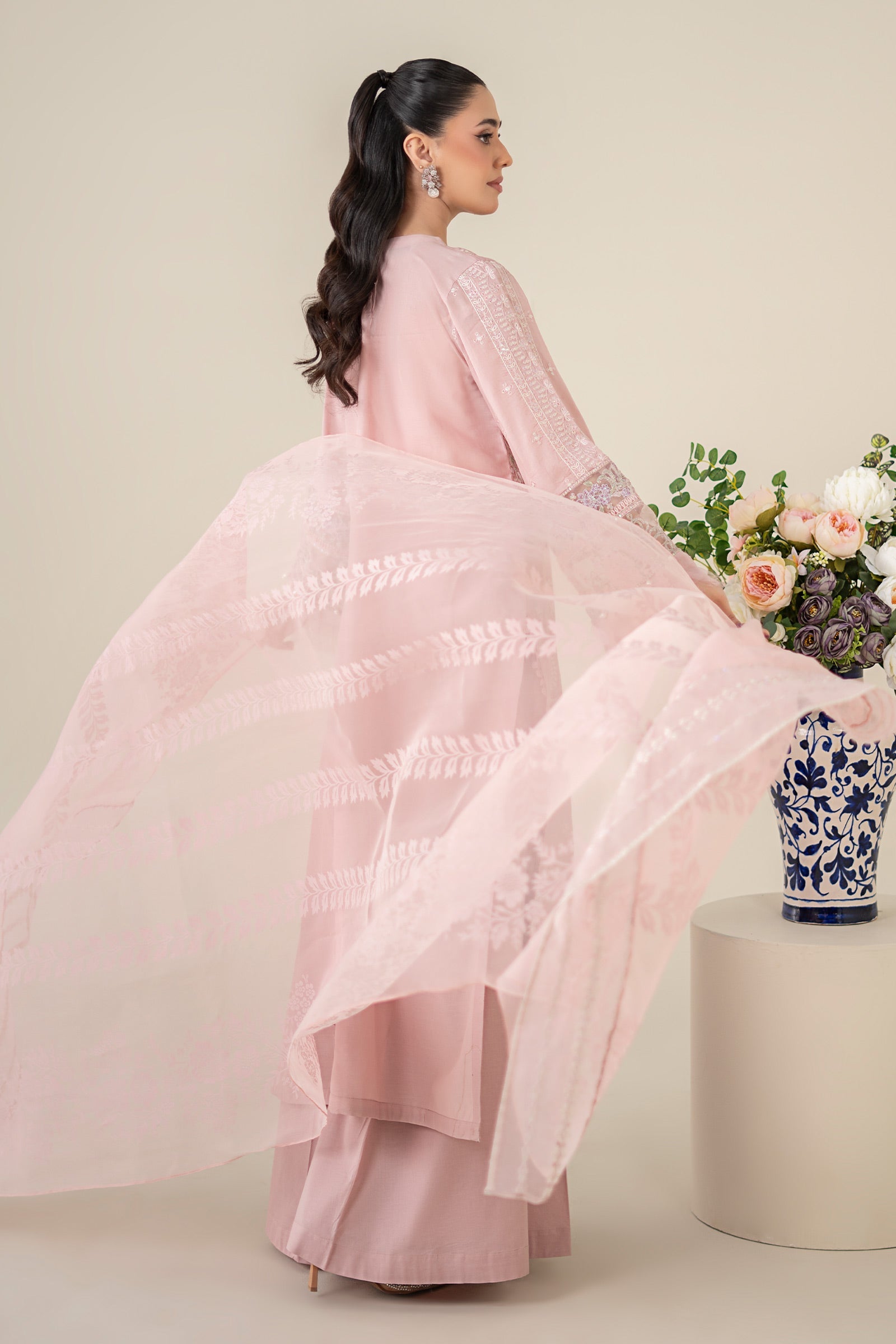 Pink Embroidered Lawn Straight-Cut Suit (3-Piece) - Image 7