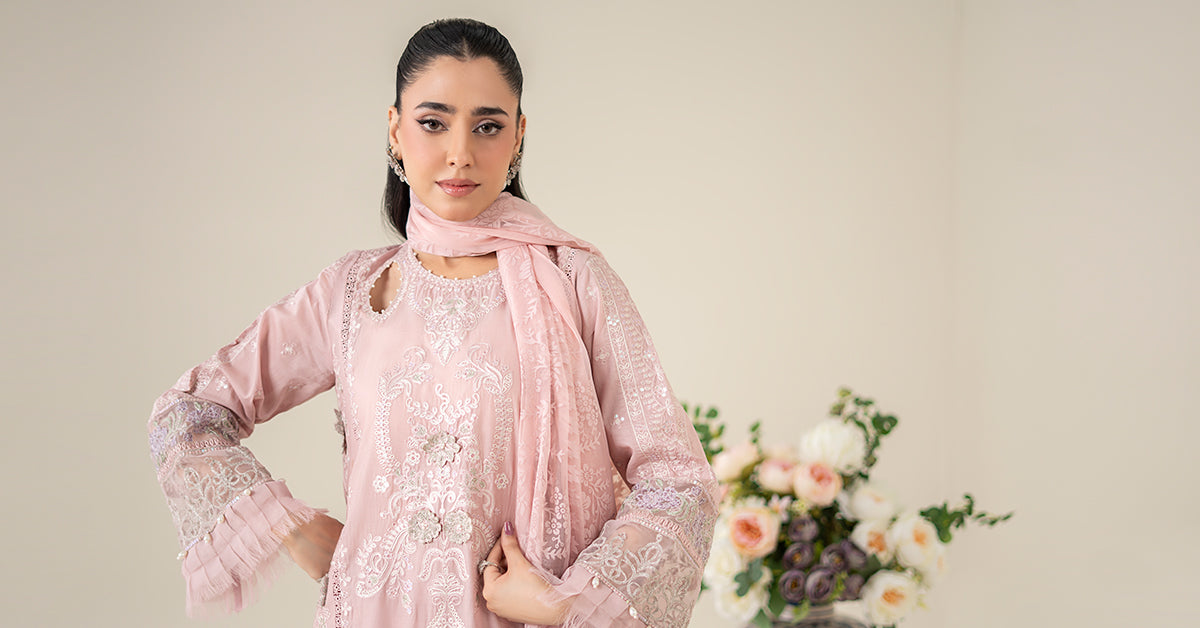Pink Embroidered Lawn Straight-Cut Suit (3-Piece) - Image 8