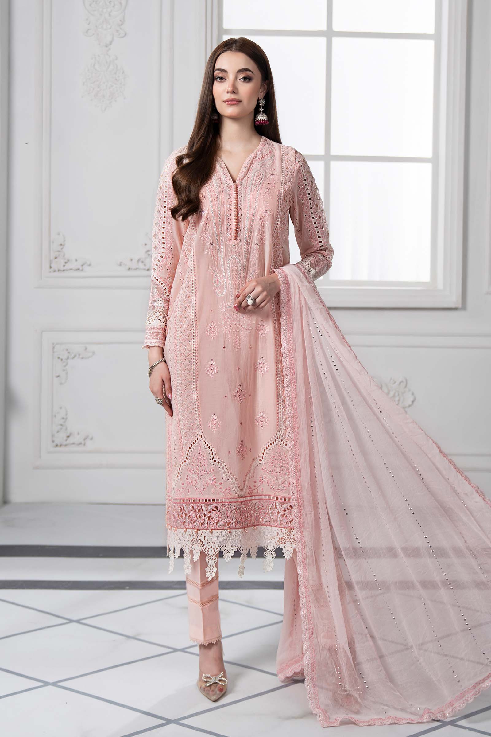Powder Pink Embroidered Lawn Straight-Cut Suit (3-Piece) - Image 1