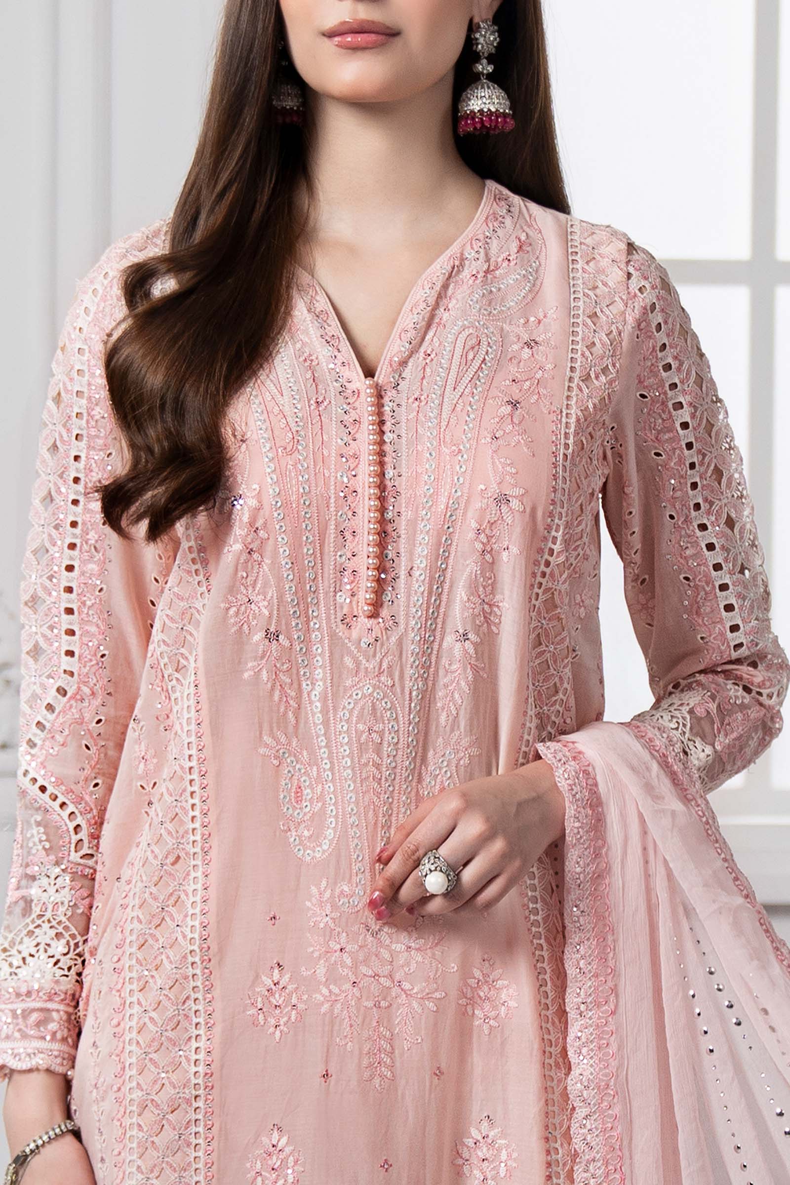 Powder Pink Embroidered Lawn Straight-Cut Suit (3-Piece) - Image 3