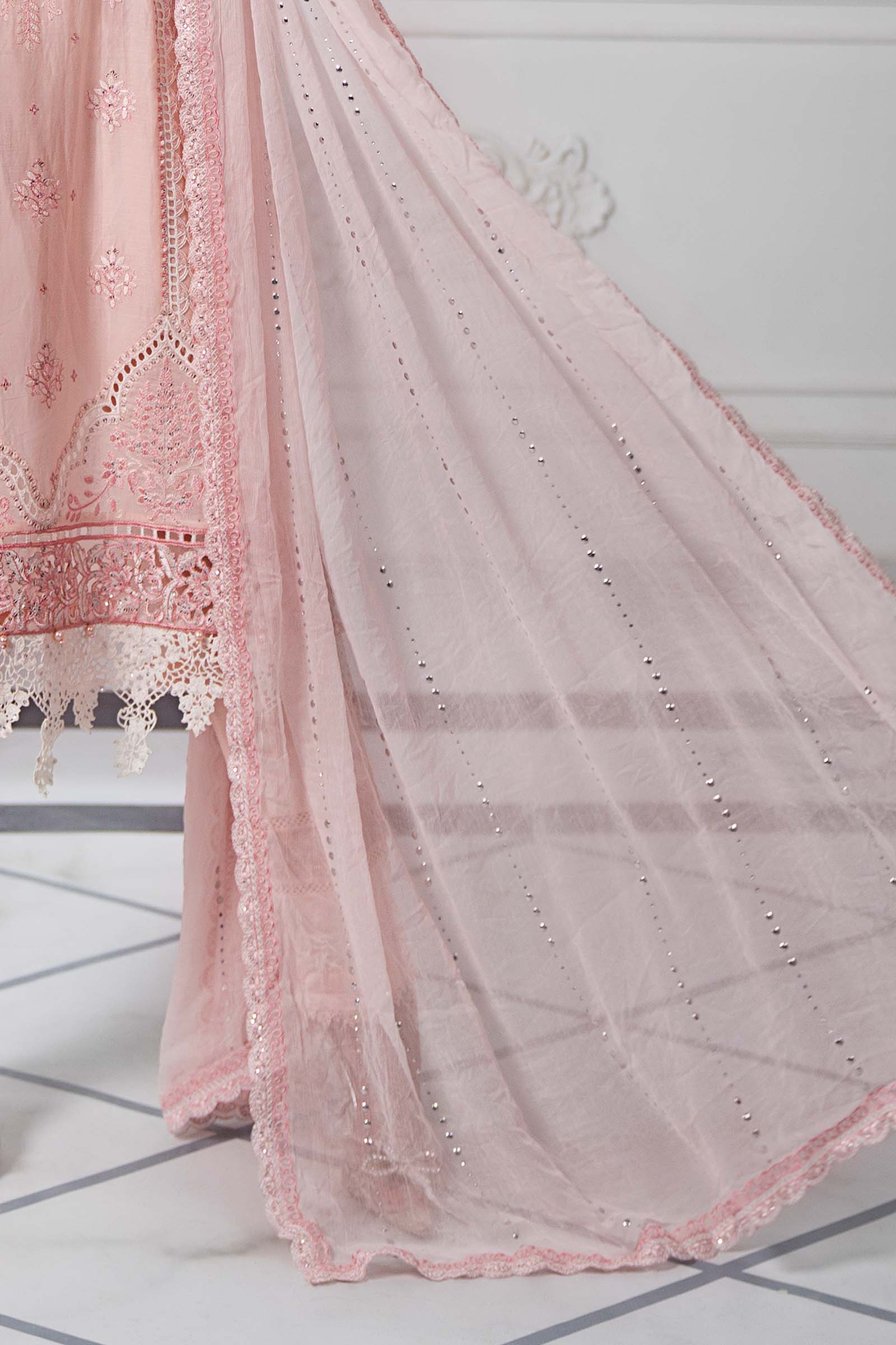 Powder Pink Embroidered Lawn Straight-Cut Suit (3-Piece) - Image 5