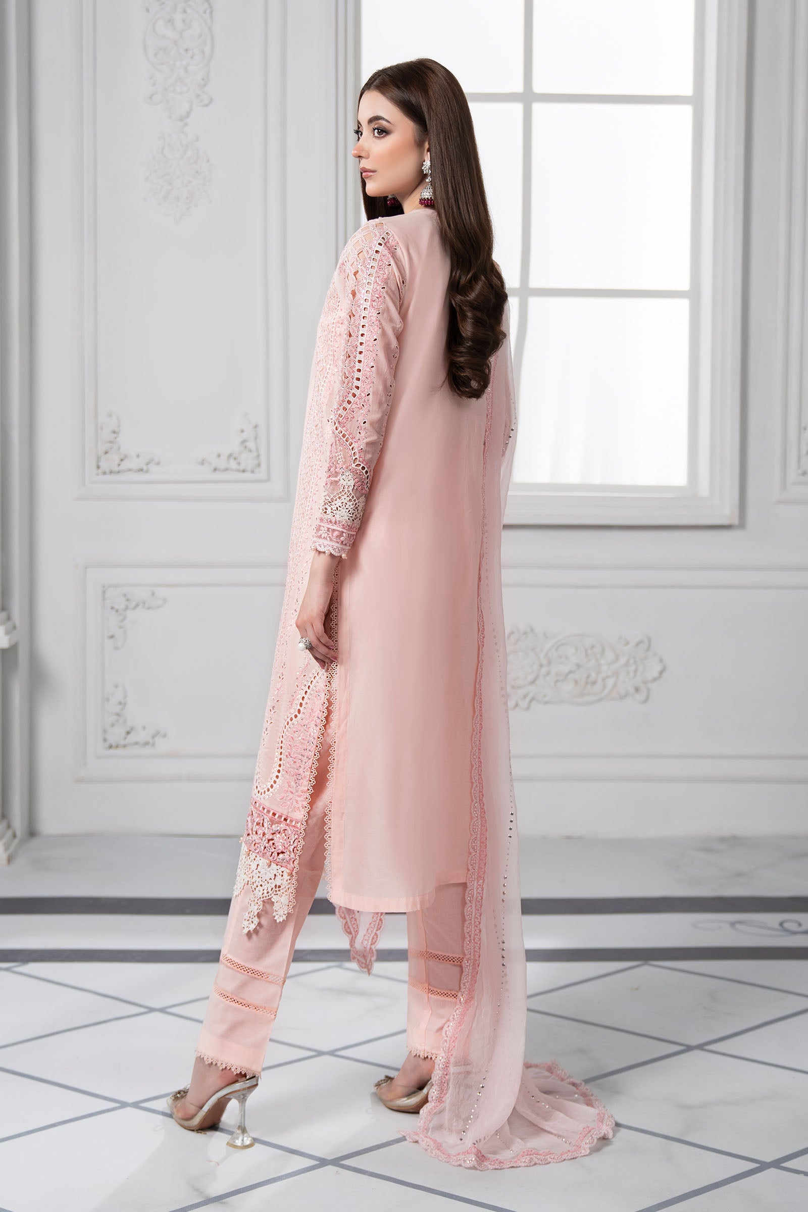 Powder Pink Embroidered Lawn Straight-Cut Suit (3-Piece) - Image 7