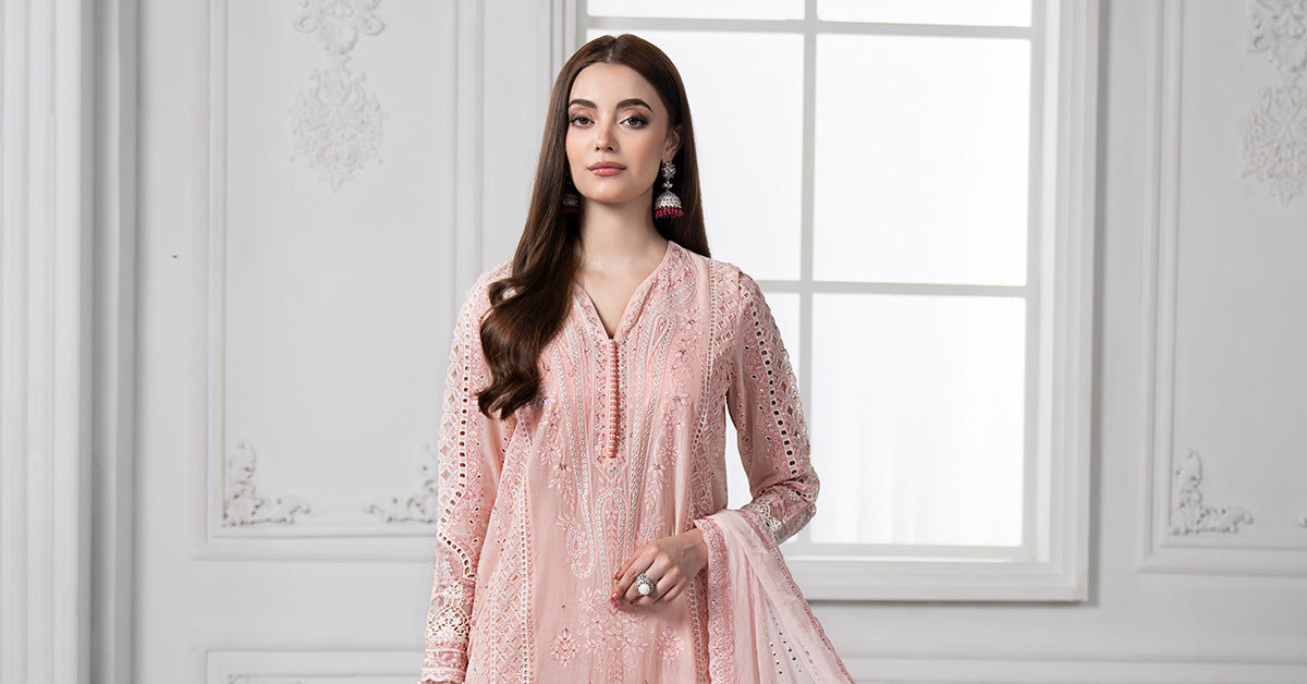 Powder Pink Embroidered Lawn Straight-Cut Suit (3-Piece) - Image 8