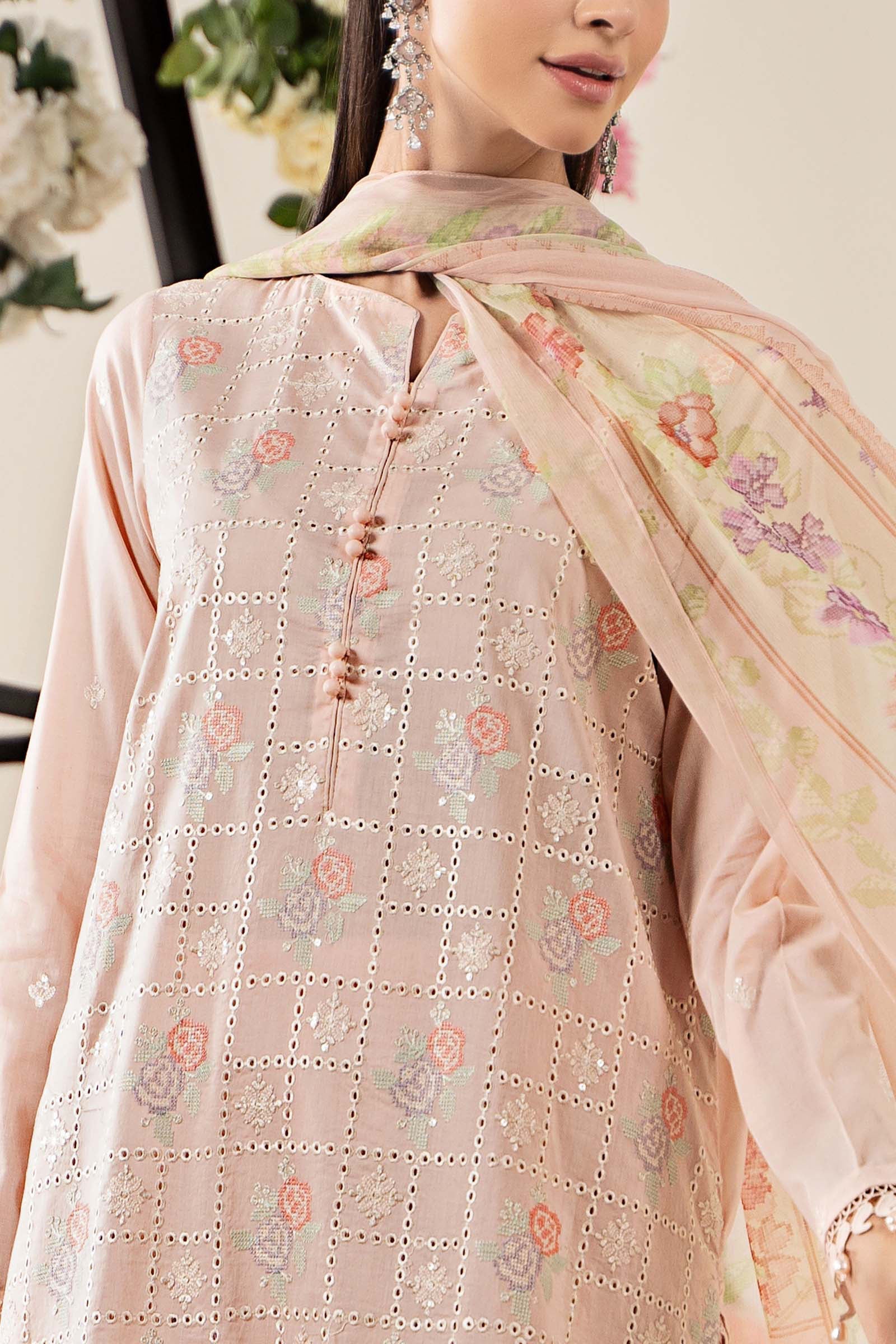 Peach Embroidered Lawn Salwar Kameez (3-Piece) - Image 3